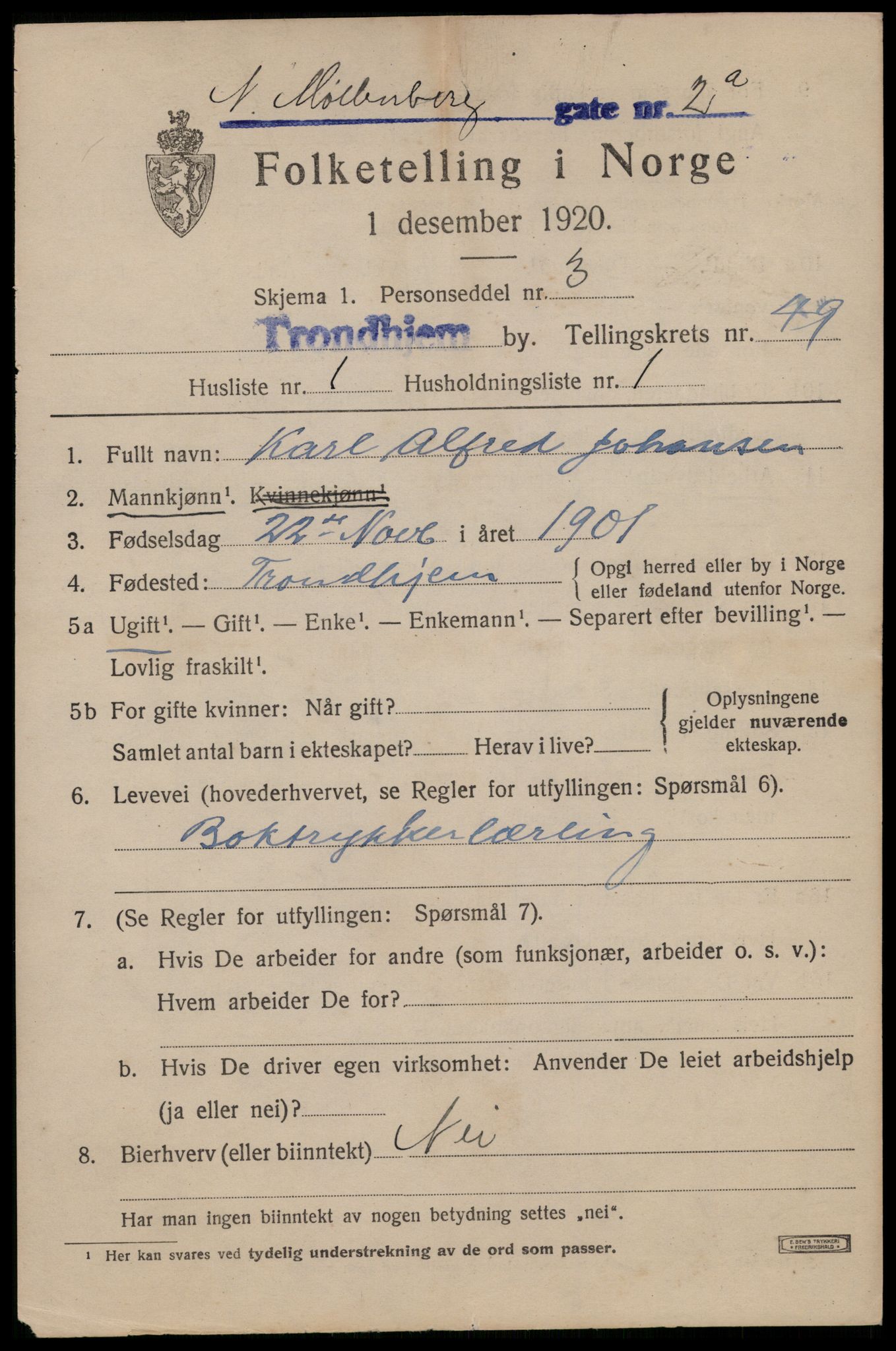 SAT, 1920 census for Trondheim, 1920, p. 102392