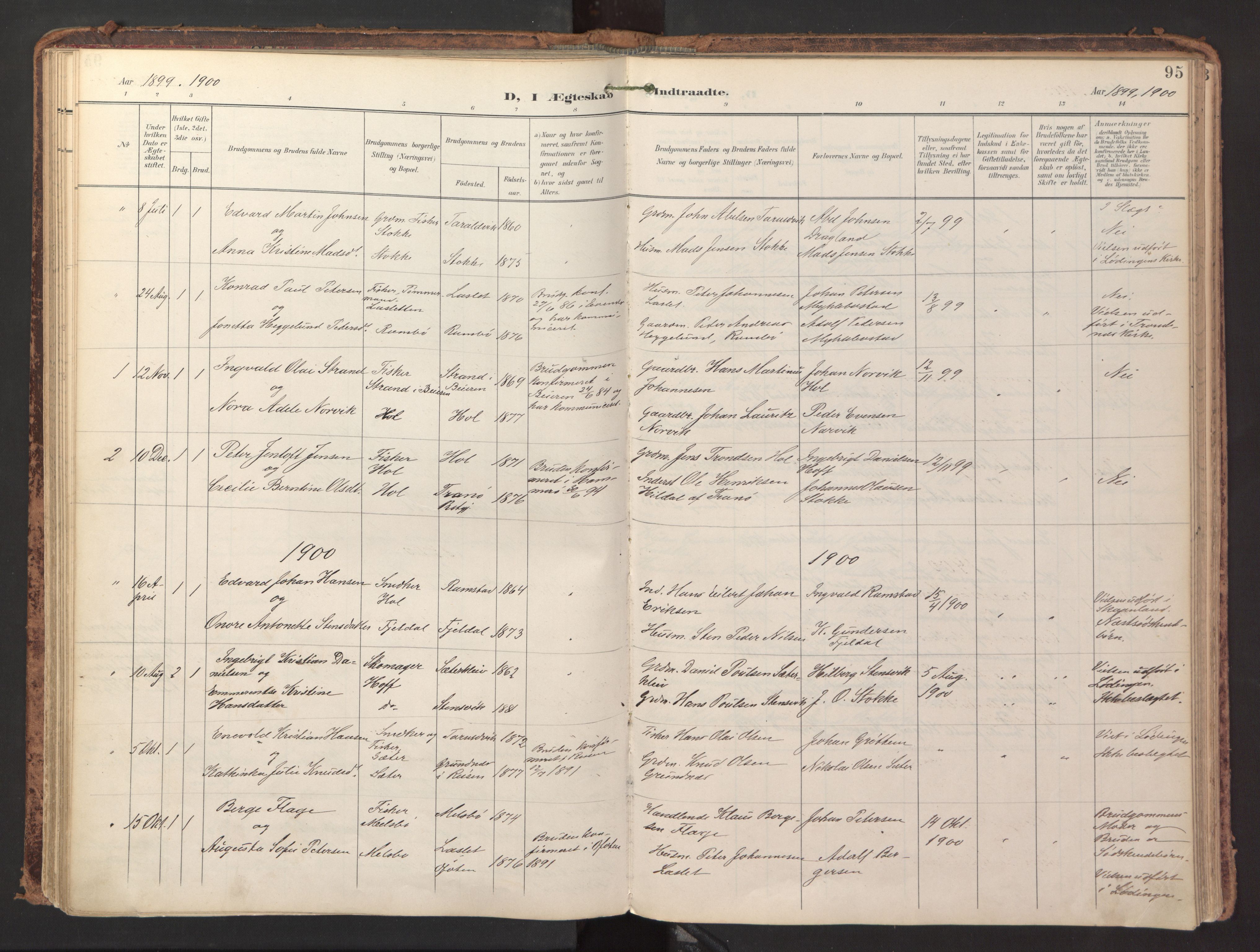 Ministerialprotokoller, klokkerbøker og fødselsregistre - Nordland, AV/SAT-A-1459/865/L0926: Parish register (official) no. 865A04, 1897-1912, p. 95