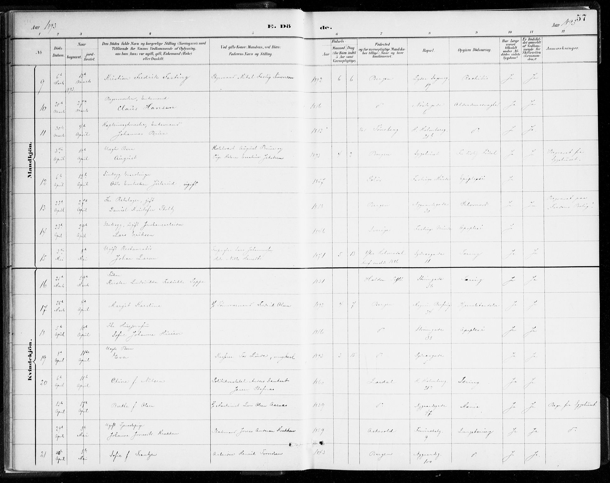 Johanneskirken sokneprestembete, SAB/A-76001/H/Haa/L0019: Parish register (official) no. E 1, 1885-1915, p. 57