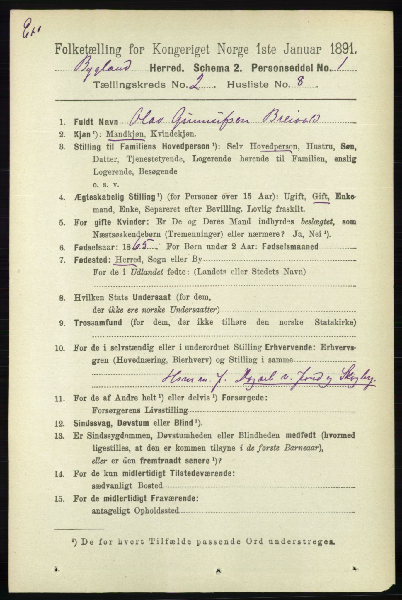 RA, Census 1891 for Nedenes amt: Gjenparter av personsedler for beslektede ektefeller, menn, 1891, p. 1016