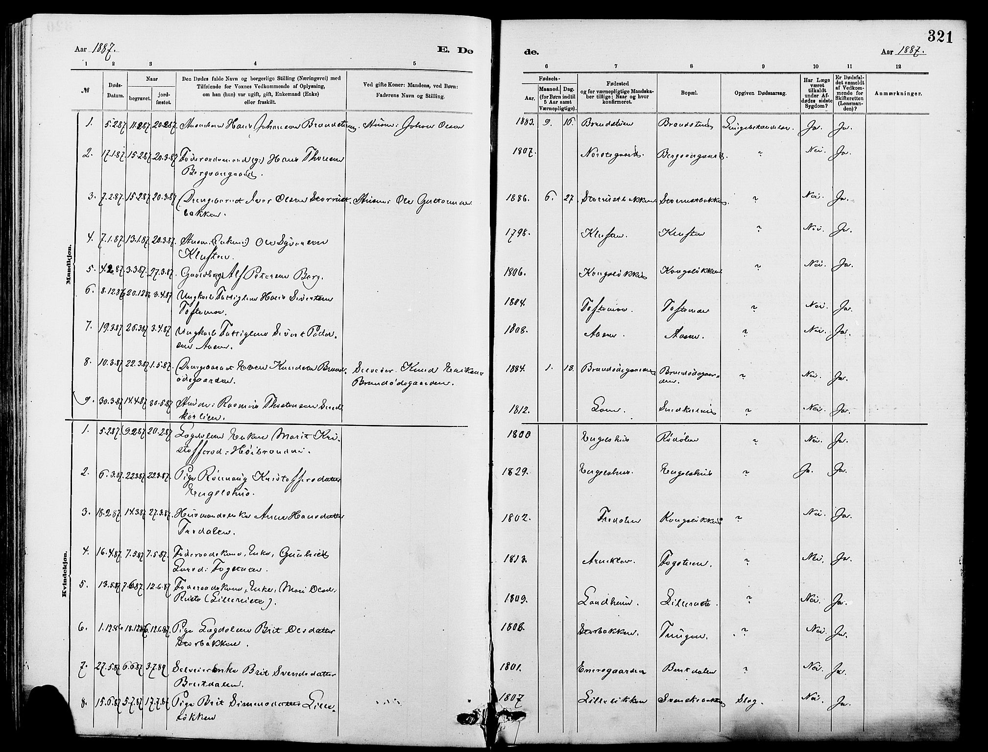 Dovre prestekontor, SAH/PREST-066/H/Ha/Hab/L0002: Parish register (copy) no. 2, 1881-1907, p. 321