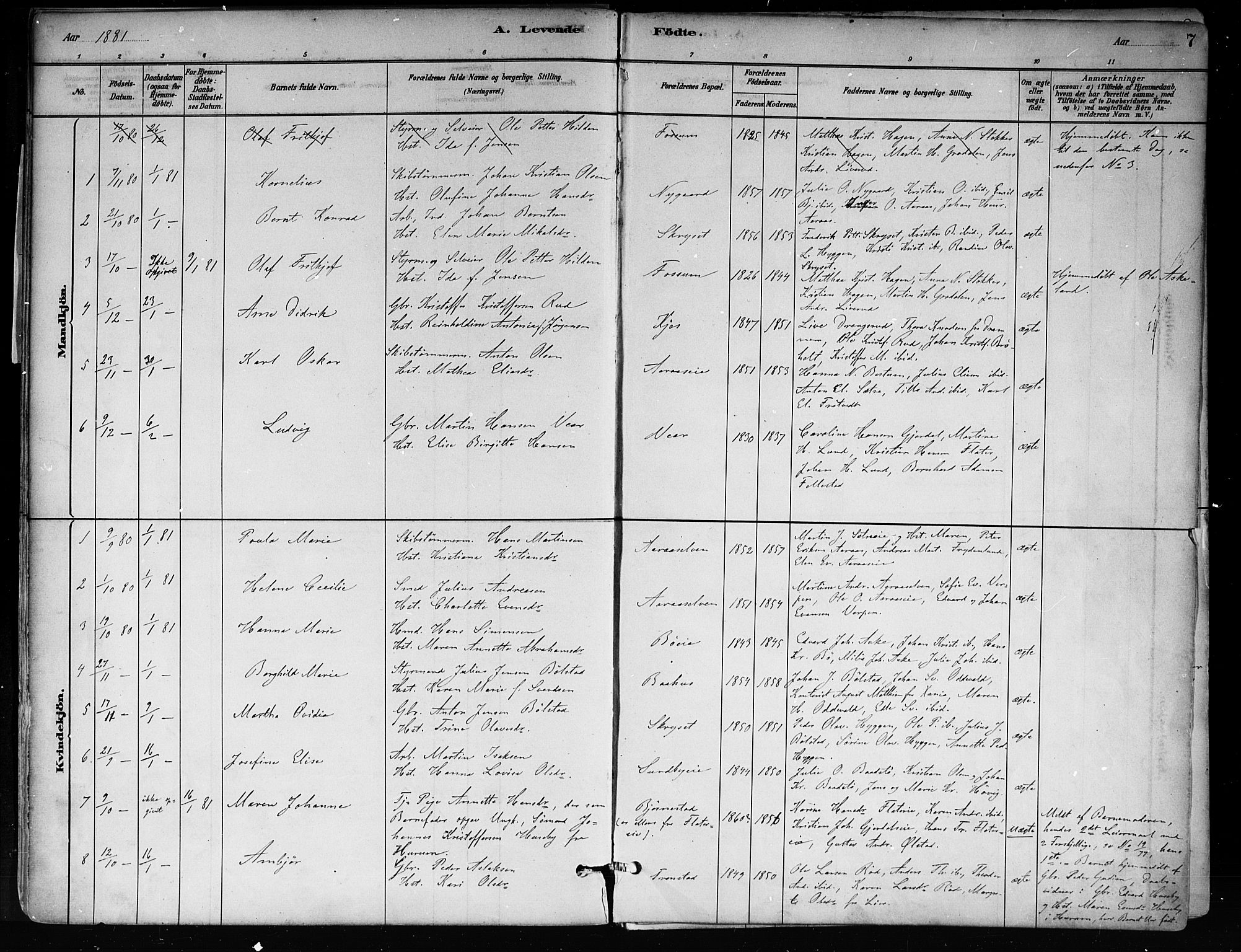 Røyken kirkebøker, AV/SAKO-A-241/F/Fa/L0008: Parish register (official) no. 8, 1880-1897, p. 7