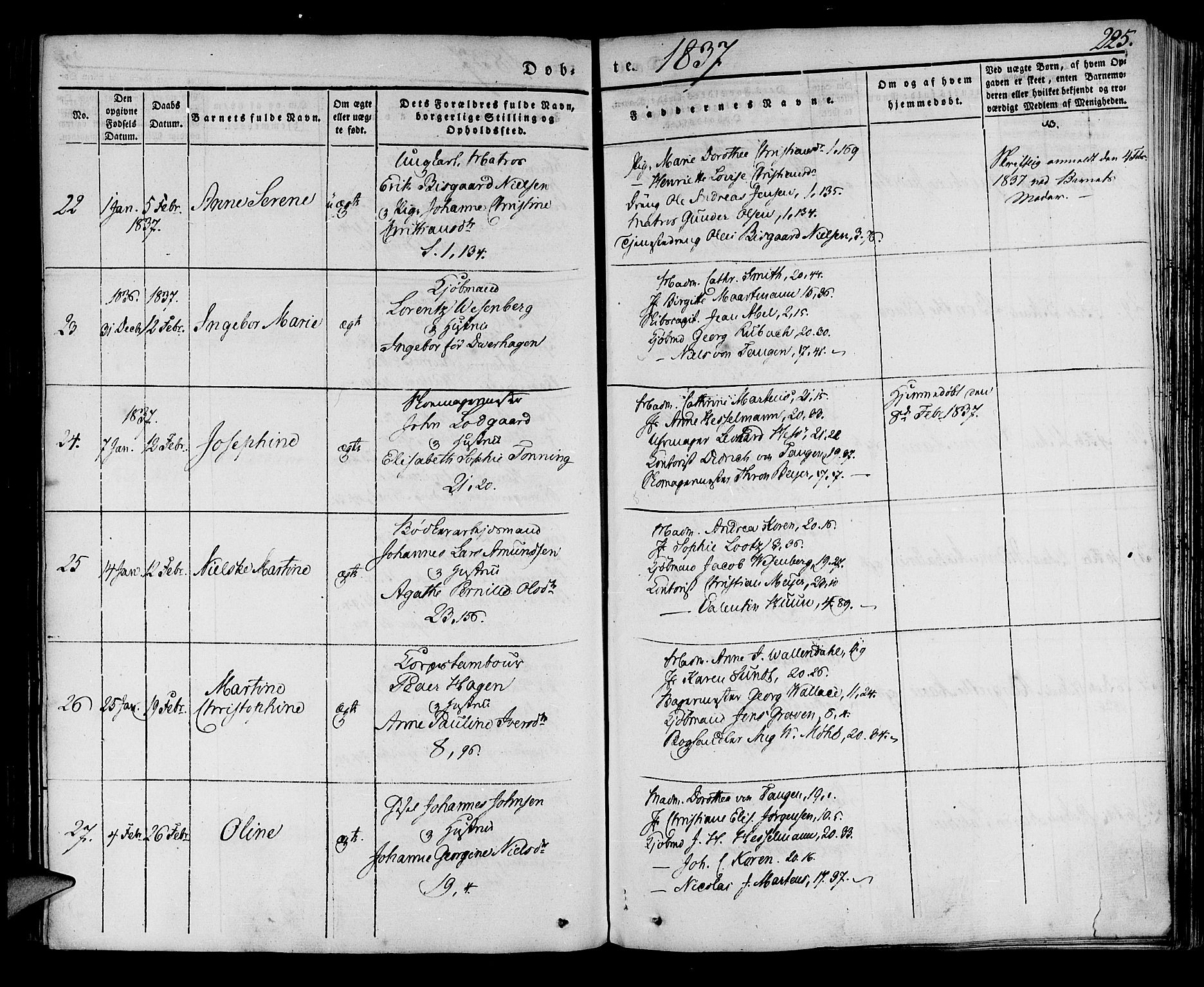 Korskirken sokneprestembete, AV/SAB-A-76101/H/Haa/L0015: Parish register (official) no. B 1, 1833-1841, p. 225