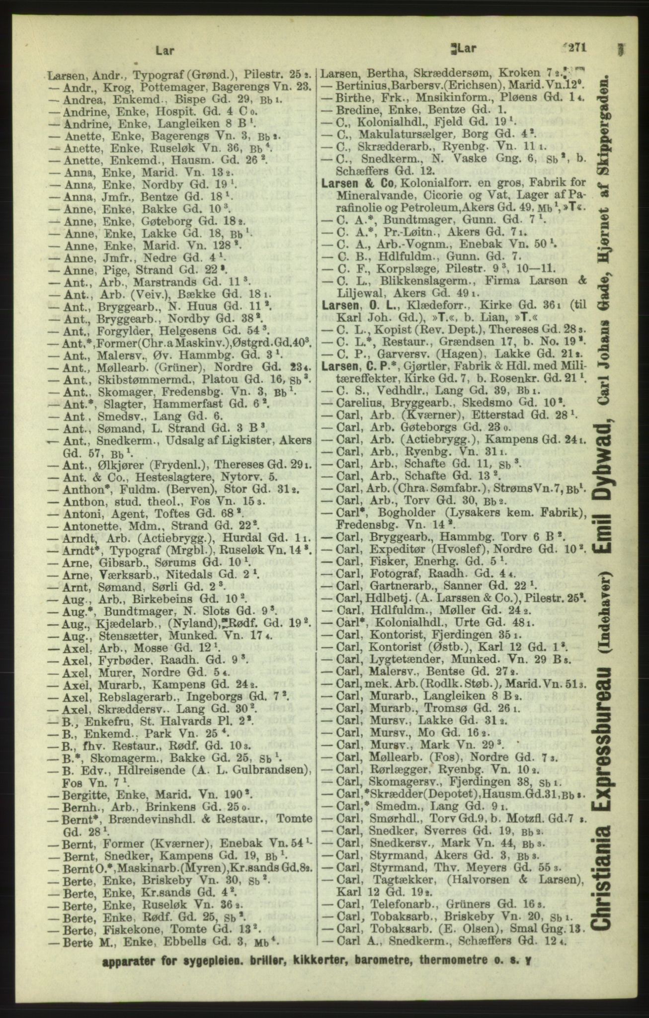 Kristiania/Oslo adressebok, PUBL/-, 1886, p. 271