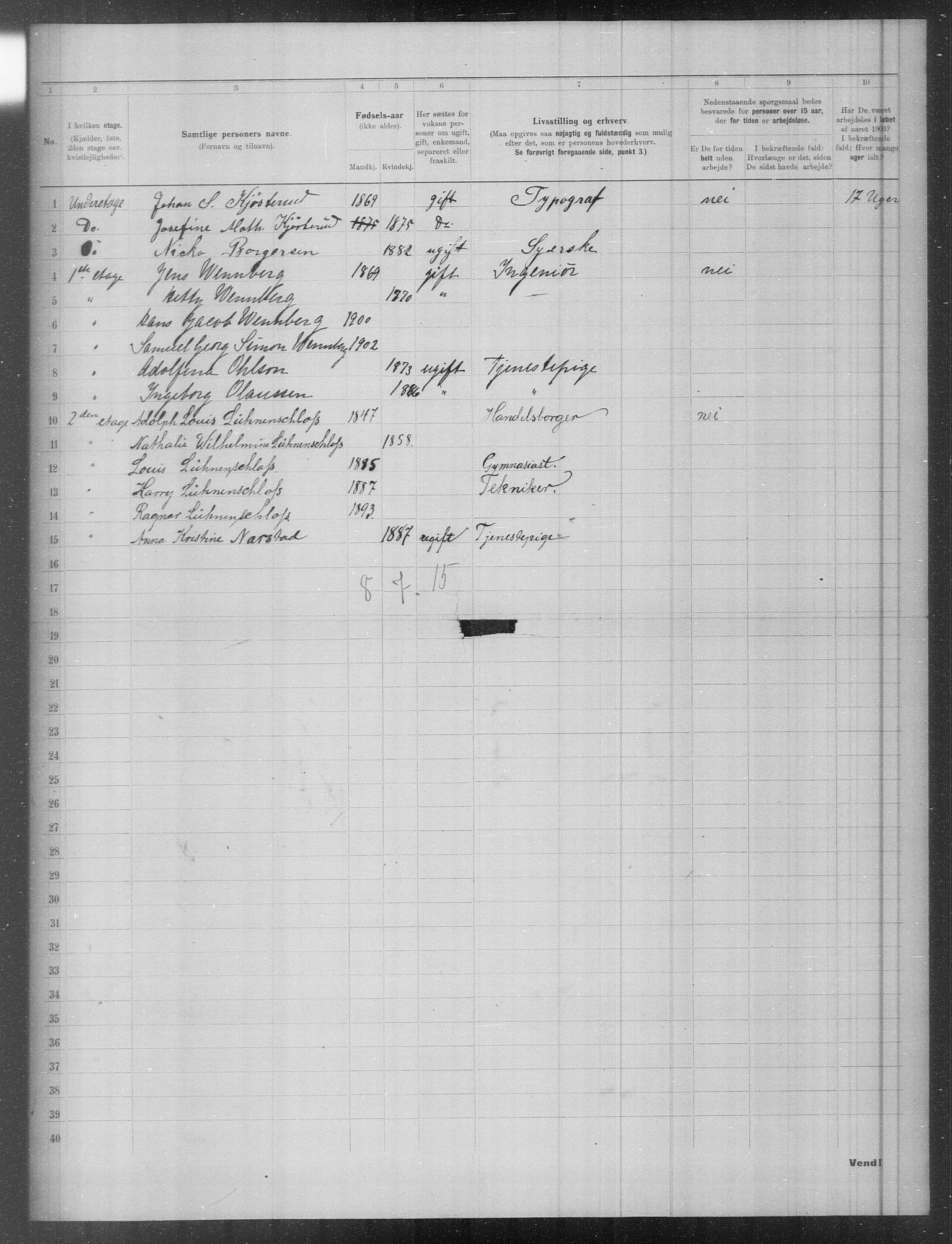 OBA, Municipal Census 1903 for Kristiania, 1903, p. 3509