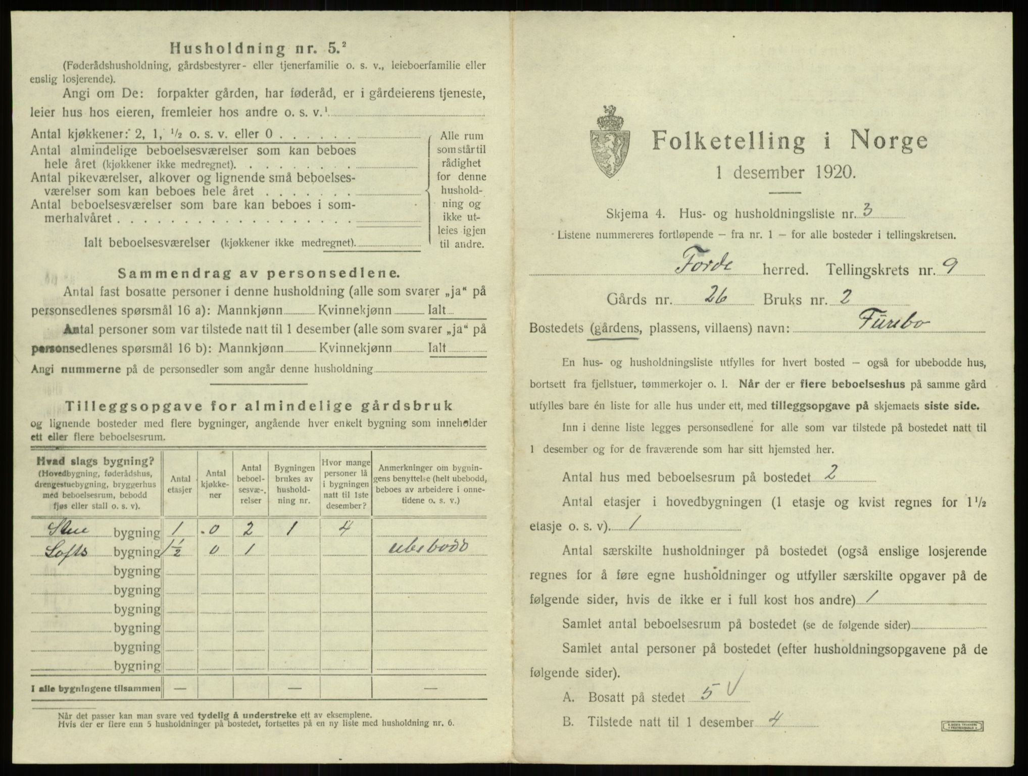 SAB, 1920 census for Førde, 1920, p. 477