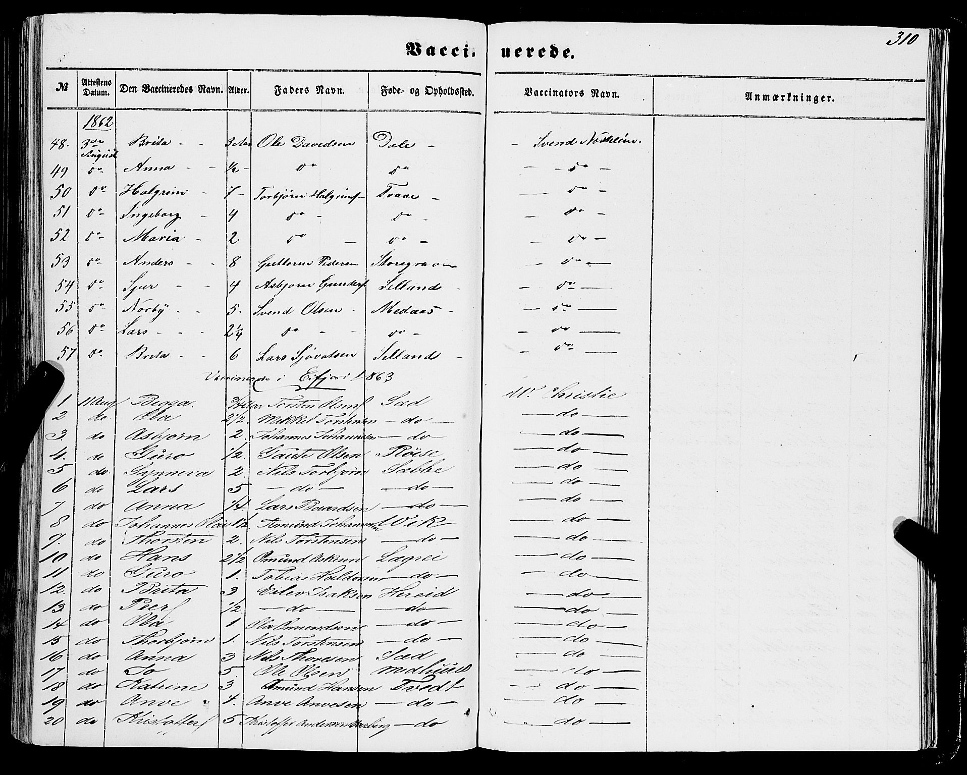 Ulvik sokneprestembete, AV/SAB-A-78801/H/Haa: Parish register (official) no. A 13, 1853-1863, p. 310