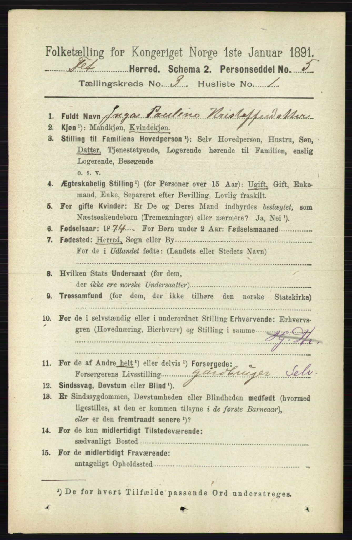 RA, 1891 census for 0227 Fet, 1891, p. 850