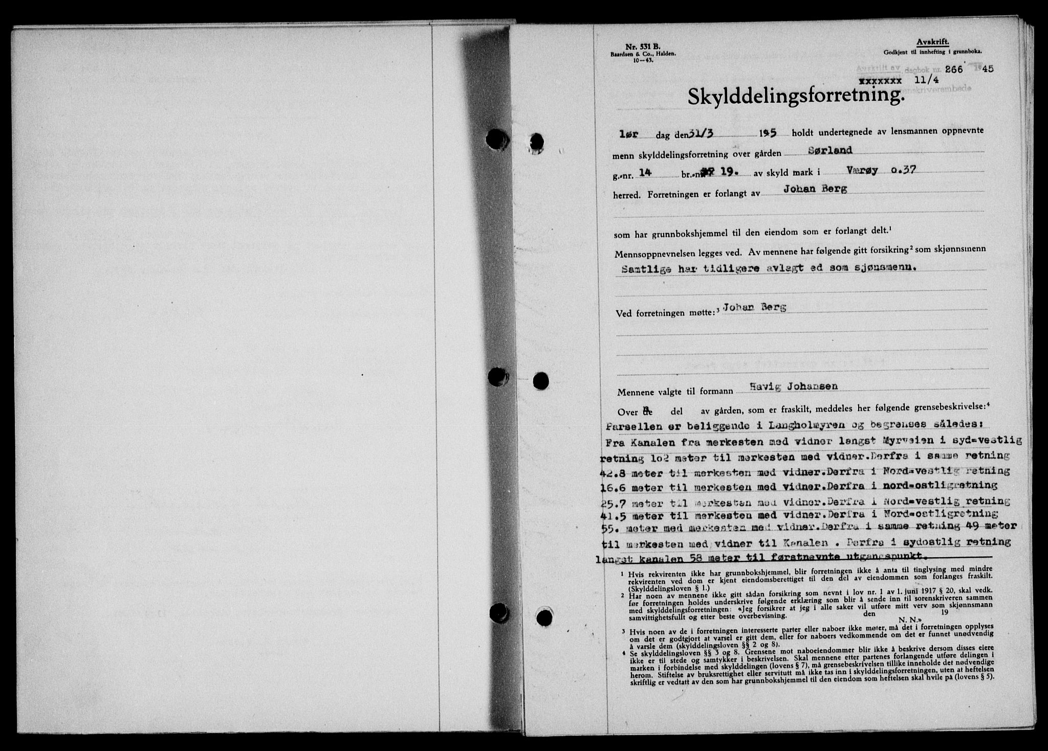 Lofoten sorenskriveri, SAT/A-0017/1/2/2C/L0013a: Mortgage book no. 13a, 1944-1946, Diary no: : 266/1945