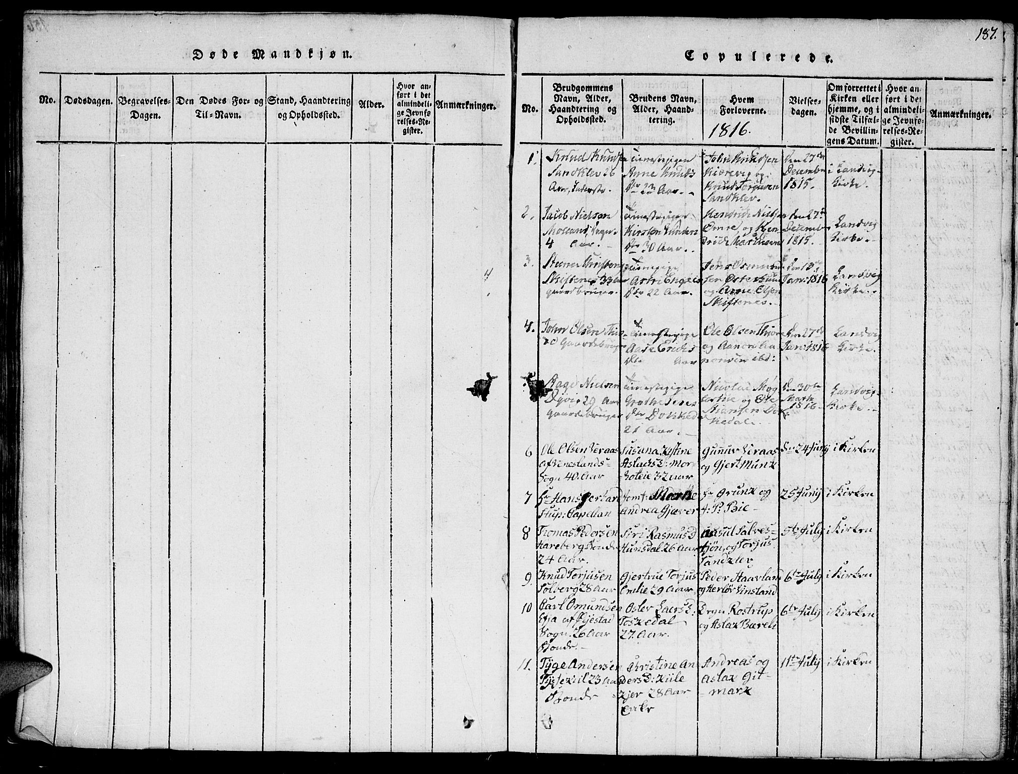 Hommedal sokneprestkontor, SAK/1111-0023/F/Fa/Fab/L0003: Parish register (official) no. A 3, 1815-1848, p. 187