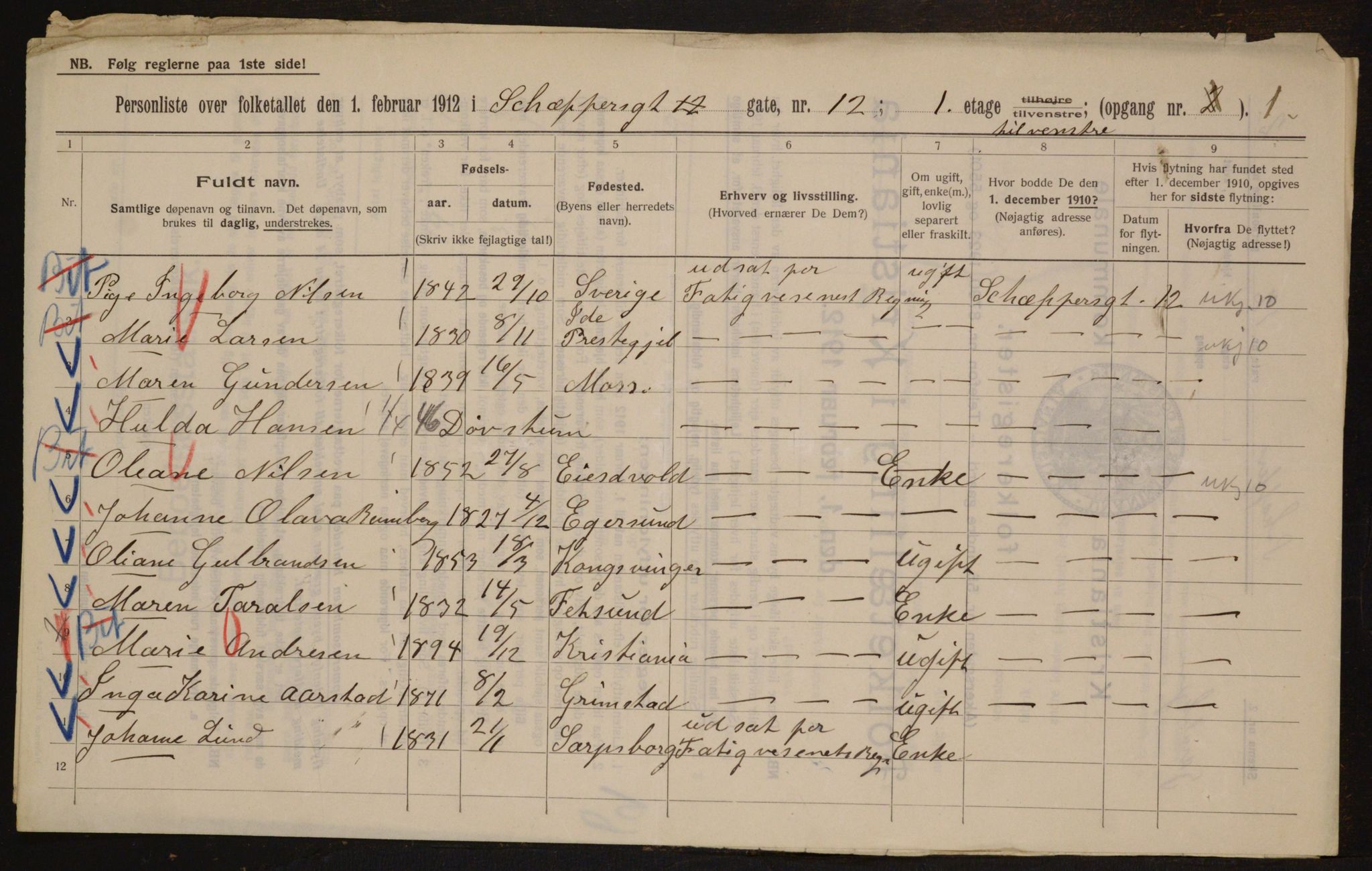 OBA, Municipal Census 1912 for Kristiania, 1912, p. 93537