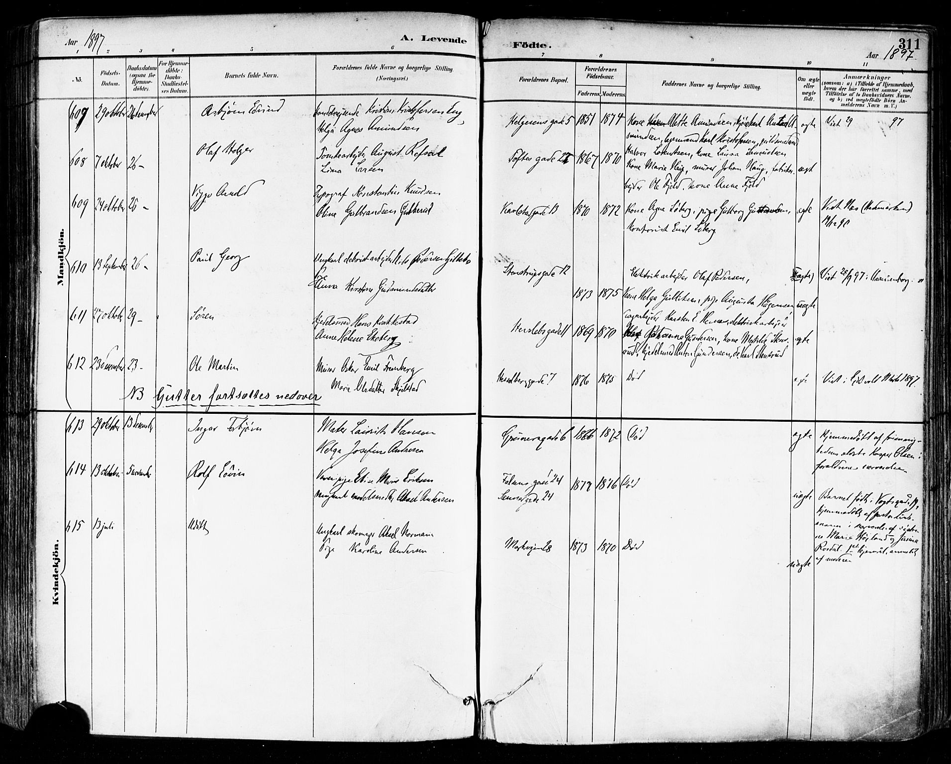 Paulus prestekontor Kirkebøker, SAO/A-10871/F/Fa/L0014: Parish register (official) no. 14, 1894-1902, p. 311