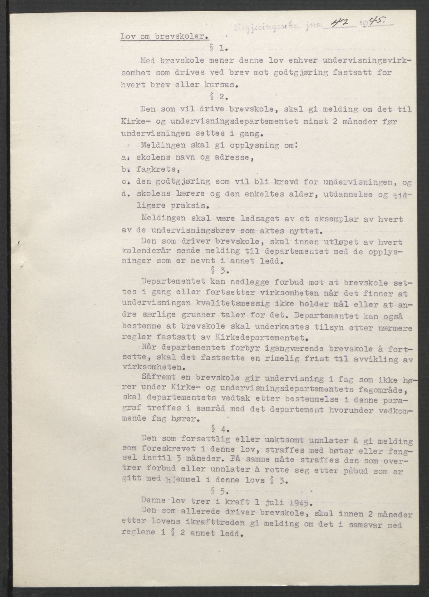 NS-administrasjonen 1940-1945 (Statsrådsekretariatet, de kommisariske statsråder mm), AV/RA-S-4279/D/Db/L0101/0001: -- / Lover og vedtak, 1945, p. 100