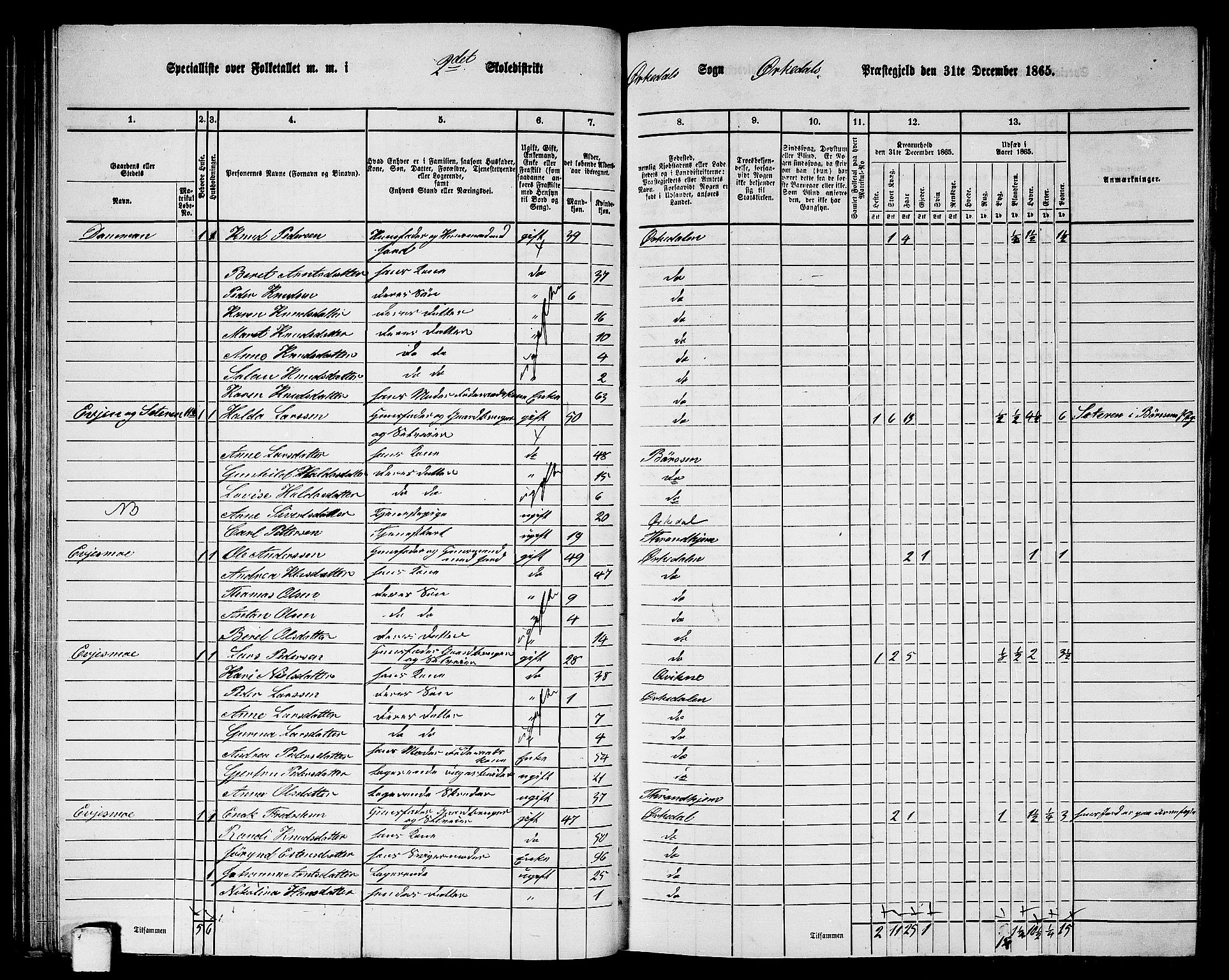 RA, 1865 census for Orkdal, 1865, p. 60