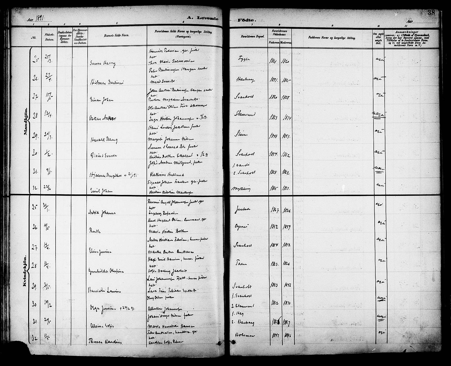 Ministerialprotokoller, klokkerbøker og fødselsregistre - Nordland, SAT/A-1459/882/L1179: Parish register (official) no. 882A01, 1886-1898, p. 38