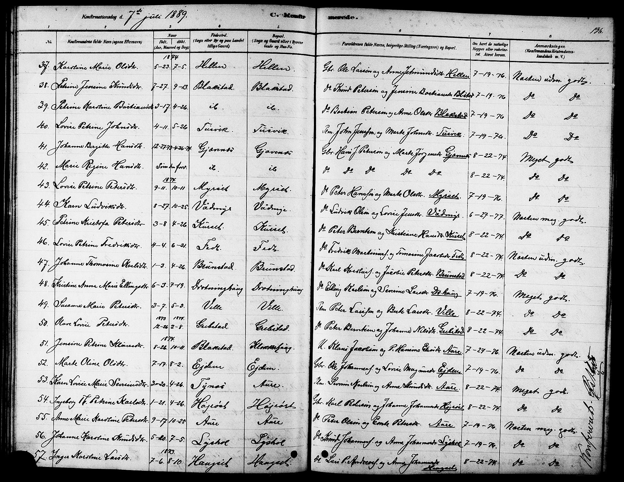 Ministerialprotokoller, klokkerbøker og fødselsregistre - Møre og Romsdal, AV/SAT-A-1454/523/L0339: Parish register (copy) no. 523C02, 1878-1891, p. 136