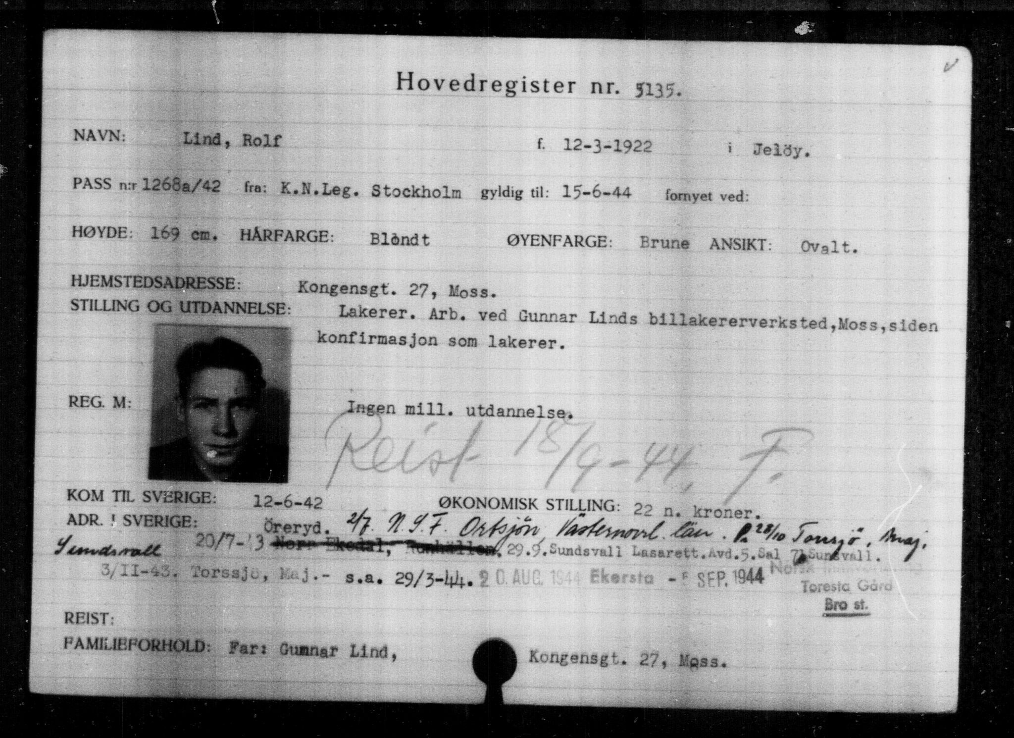 Utenriksstasjonene, Legasjonen i Stockholm, Flyktningkontoret, AV/RA-S-6753/V/Va/L0004: Kjesäterkartoteket, flyktninger med registreringsnr. 3496-6610, 1940-1945, p. 1930