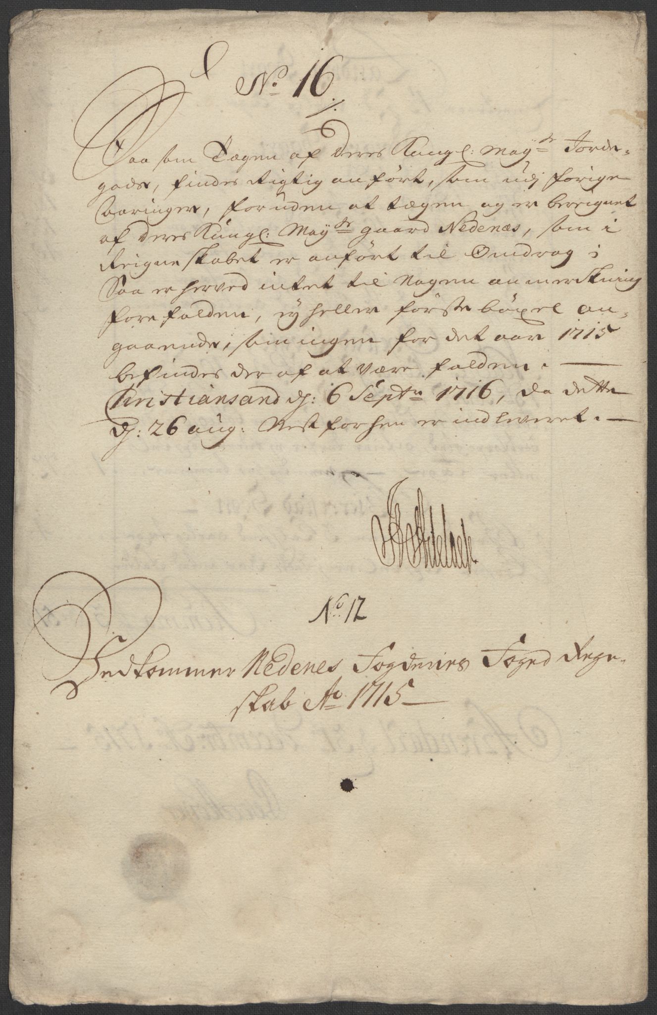 Rentekammeret inntil 1814, Reviderte regnskaper, Fogderegnskap, AV/RA-EA-4092/R39/L2323: Fogderegnskap Nedenes, 1715, p. 132