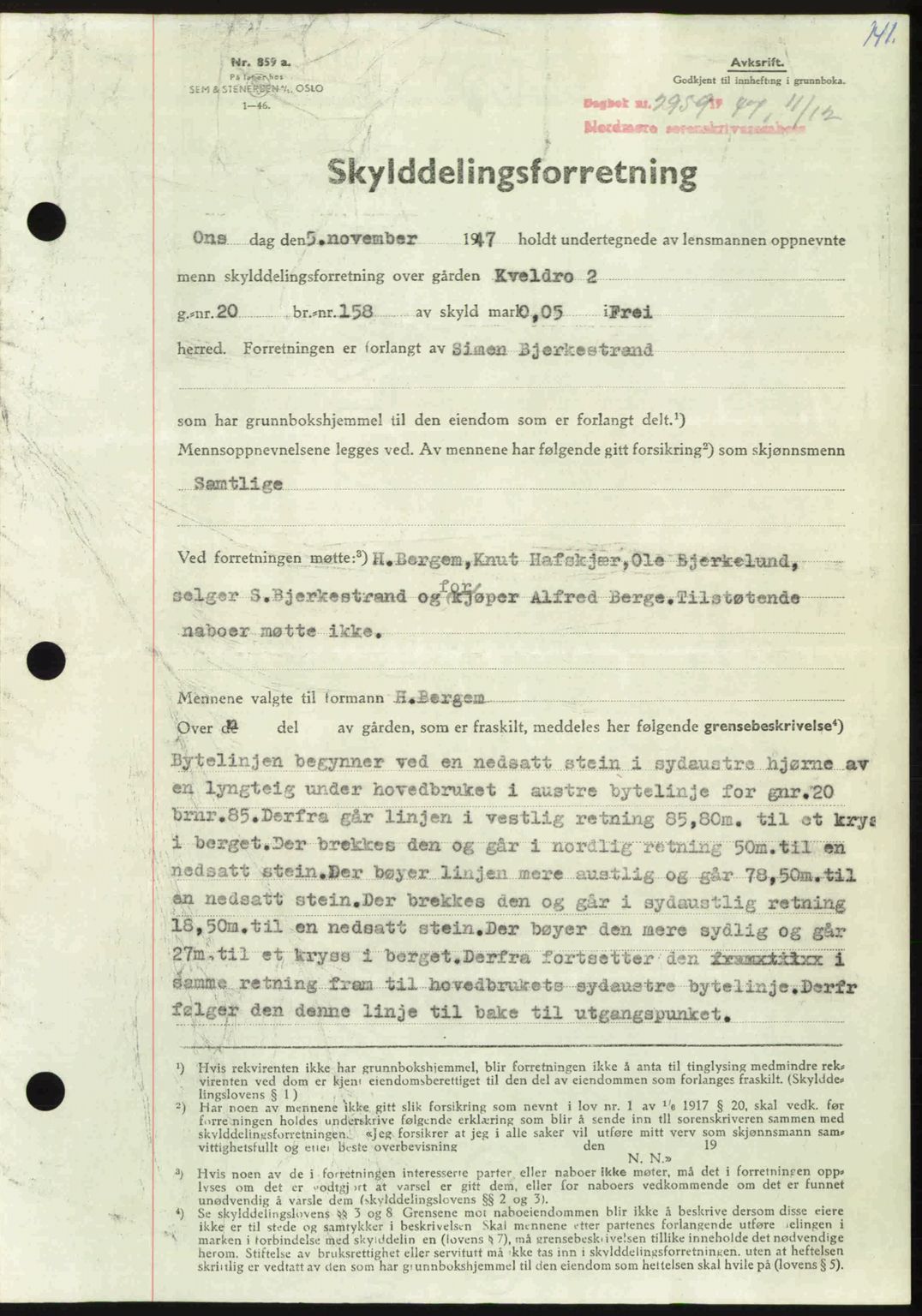 Nordmøre sorenskriveri, AV/SAT-A-4132/1/2/2Ca: Mortgage book no. A107, 1947-1948, Diary no: : 2959/1947