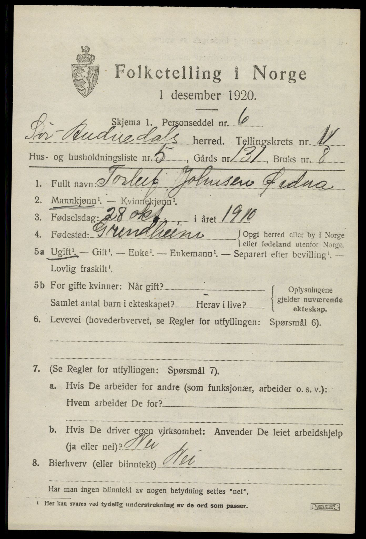 SAK, 1920 census for Sør-Audnedal, 1920, p. 4293