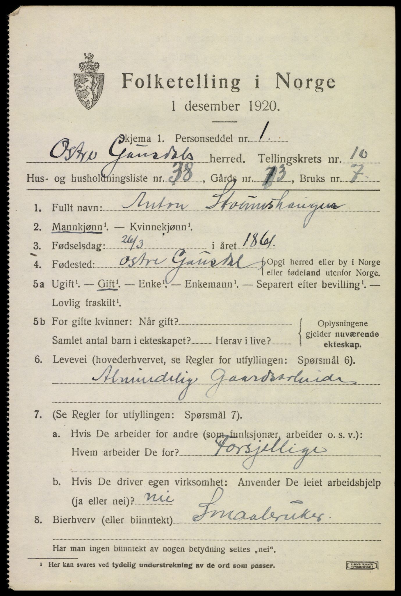 SAH, 1920 census for Østre Gausdal, 1920, p. 5824