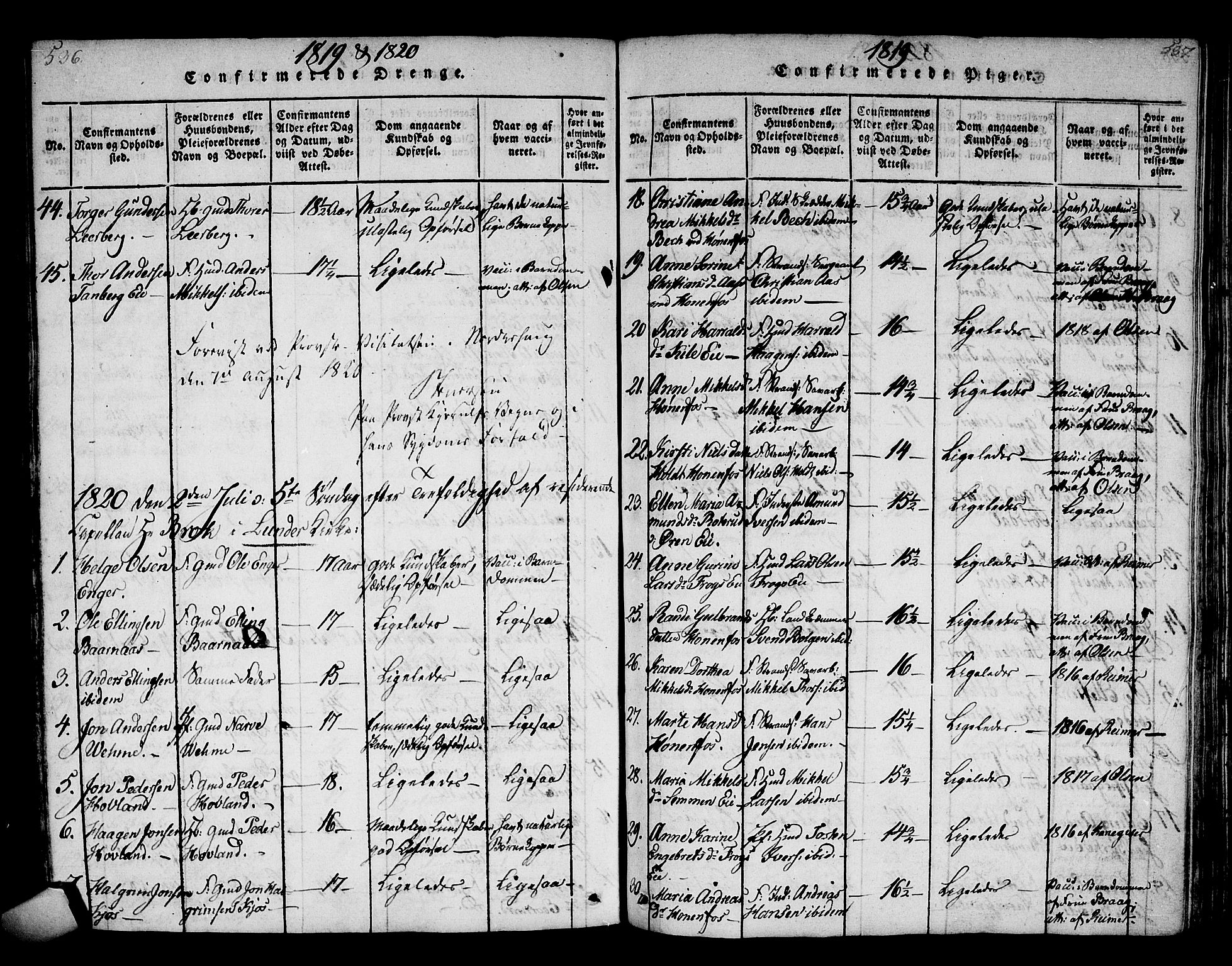 Norderhov kirkebøker, AV/SAKO-A-237/F/Fa/L0008: Parish register (official) no. 8, 1814-1833, p. 536-537