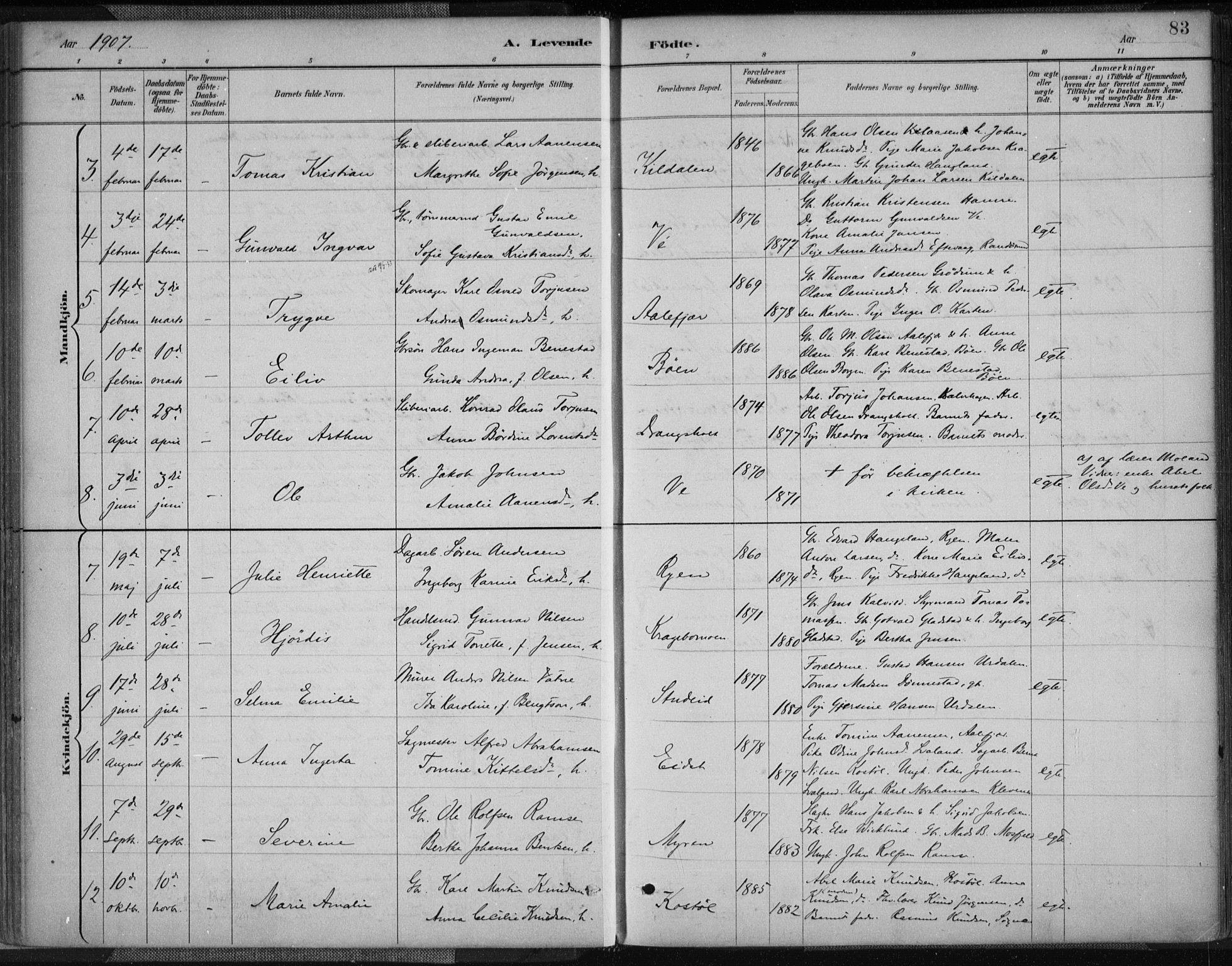 Tveit sokneprestkontor, AV/SAK-1111-0043/F/Fa/L0007: Parish register (official) no. A 7, 1887-1908, p. 83