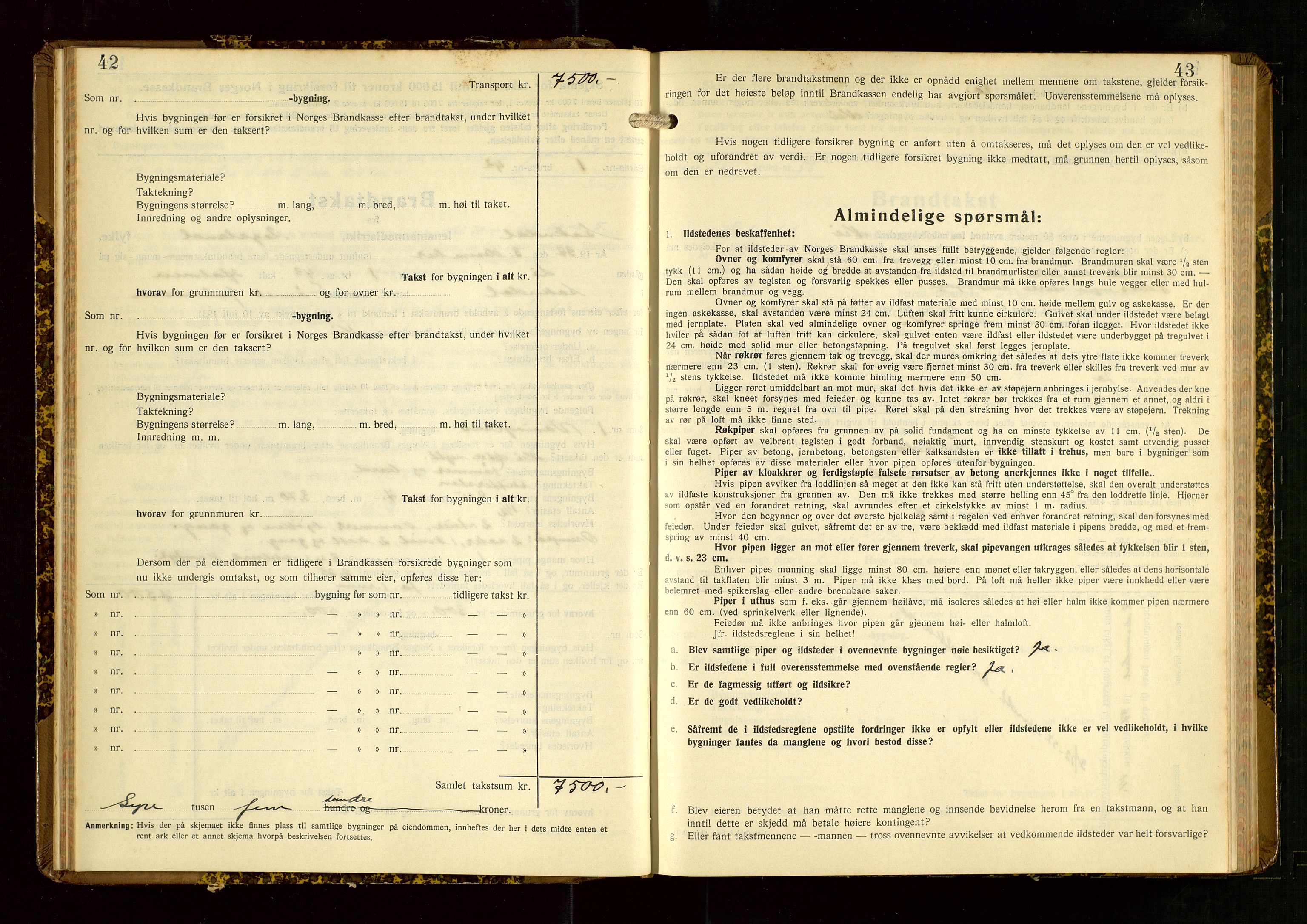 Sokndal lensmannskontor, AV/SAST-A-100417/Gob/L0008: "Brandtakst-Protokoll", 1937-1955, p. 42-43