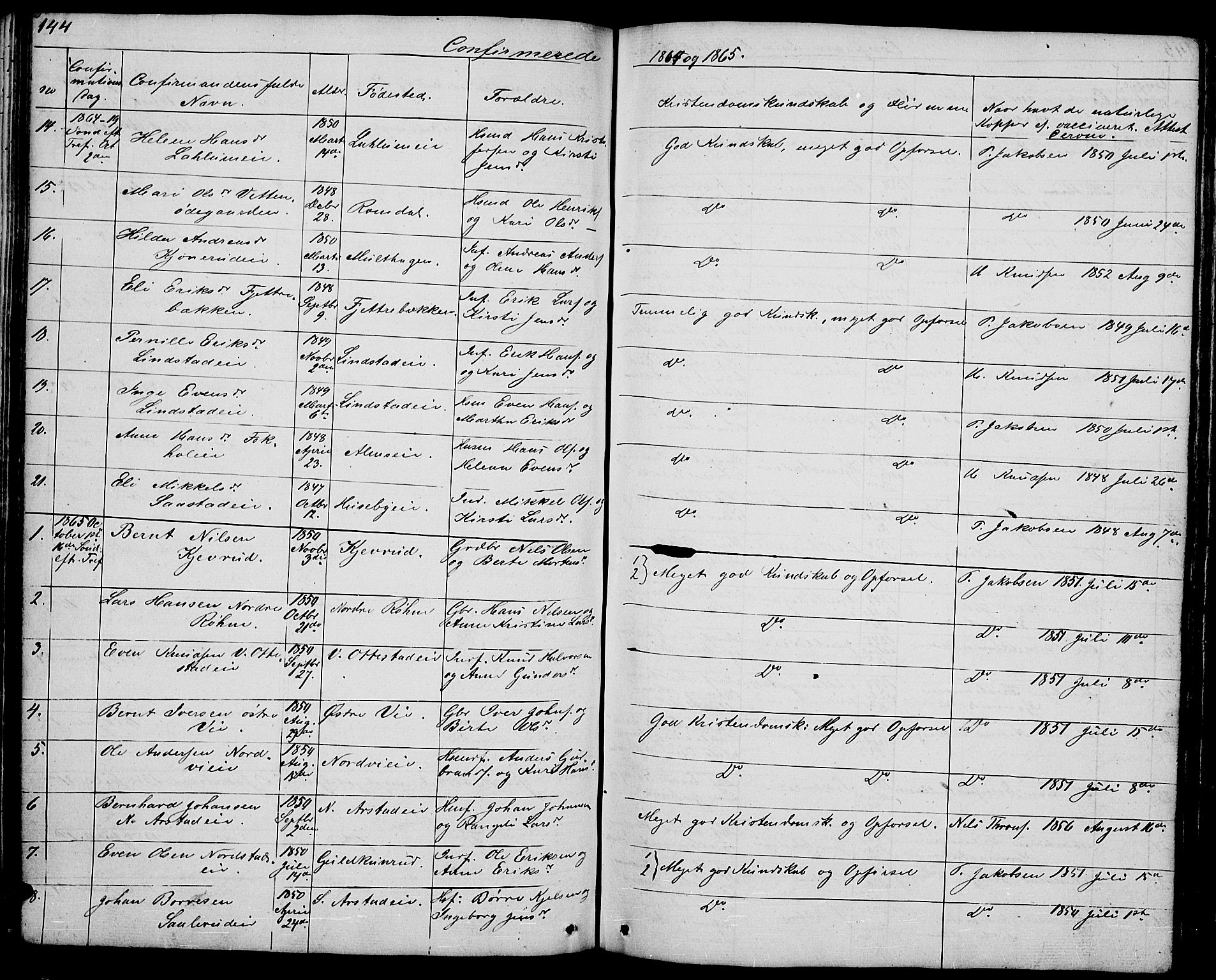 Stange prestekontor, SAH/PREST-002/L/L0002: Parish register (copy) no. 2, 1838-1879, p. 144