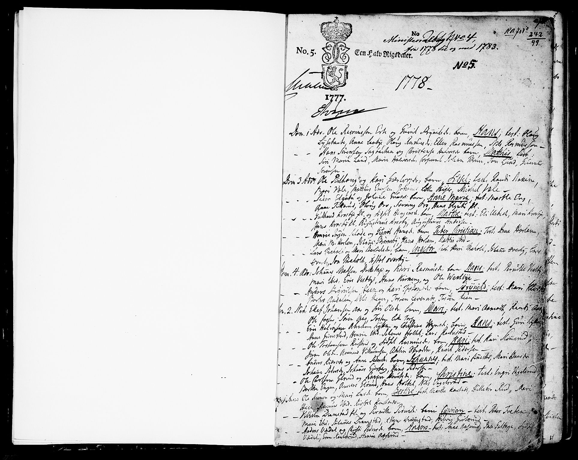 Rakkestad prestekontor Kirkebøker, SAO/A-2008/F/Fa/L0004: Parish register (official) no. I 4, 1777-1783, p. 0-1