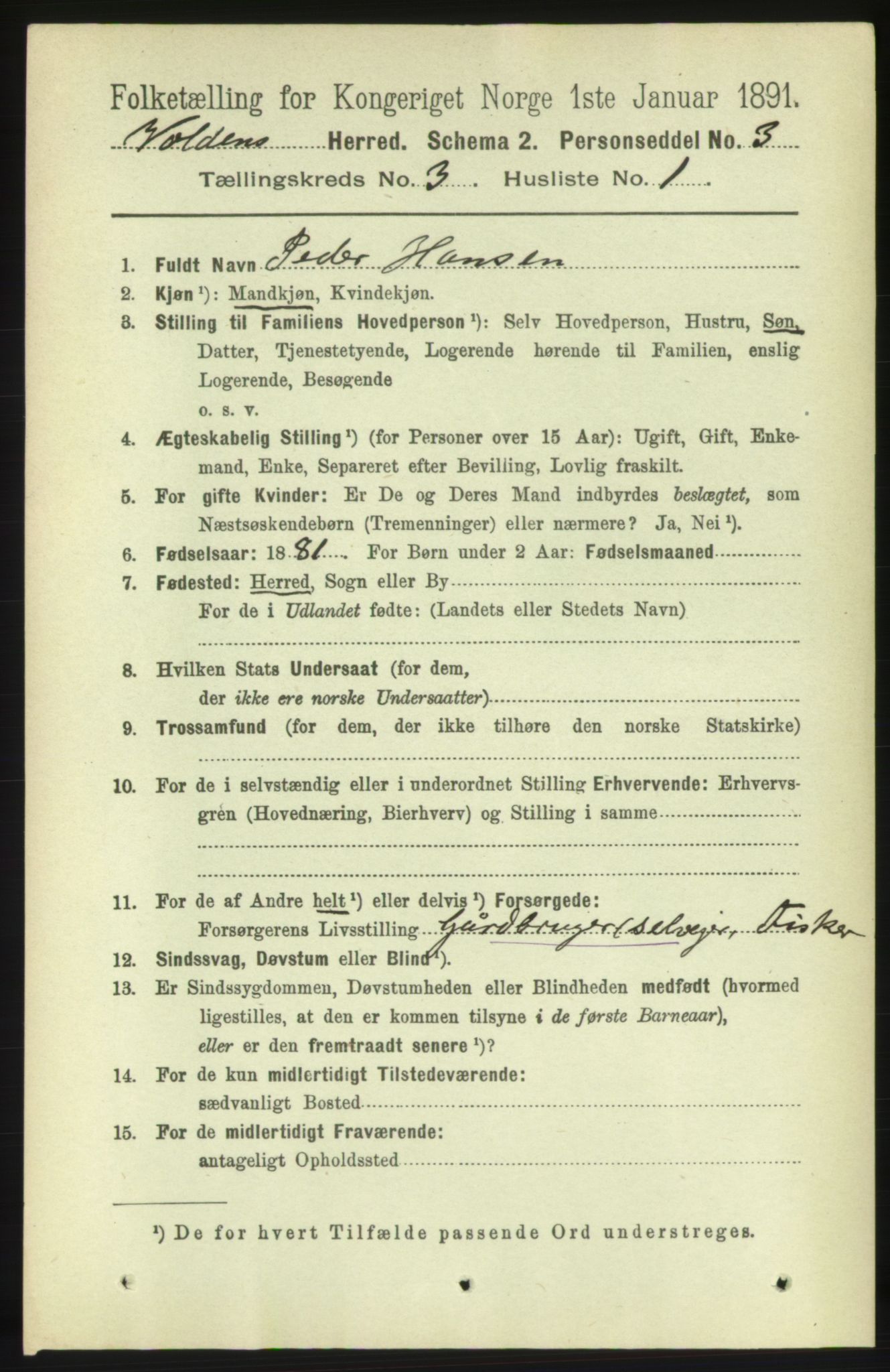 RA, 1891 census for 1519 Volda, 1891, p. 1657