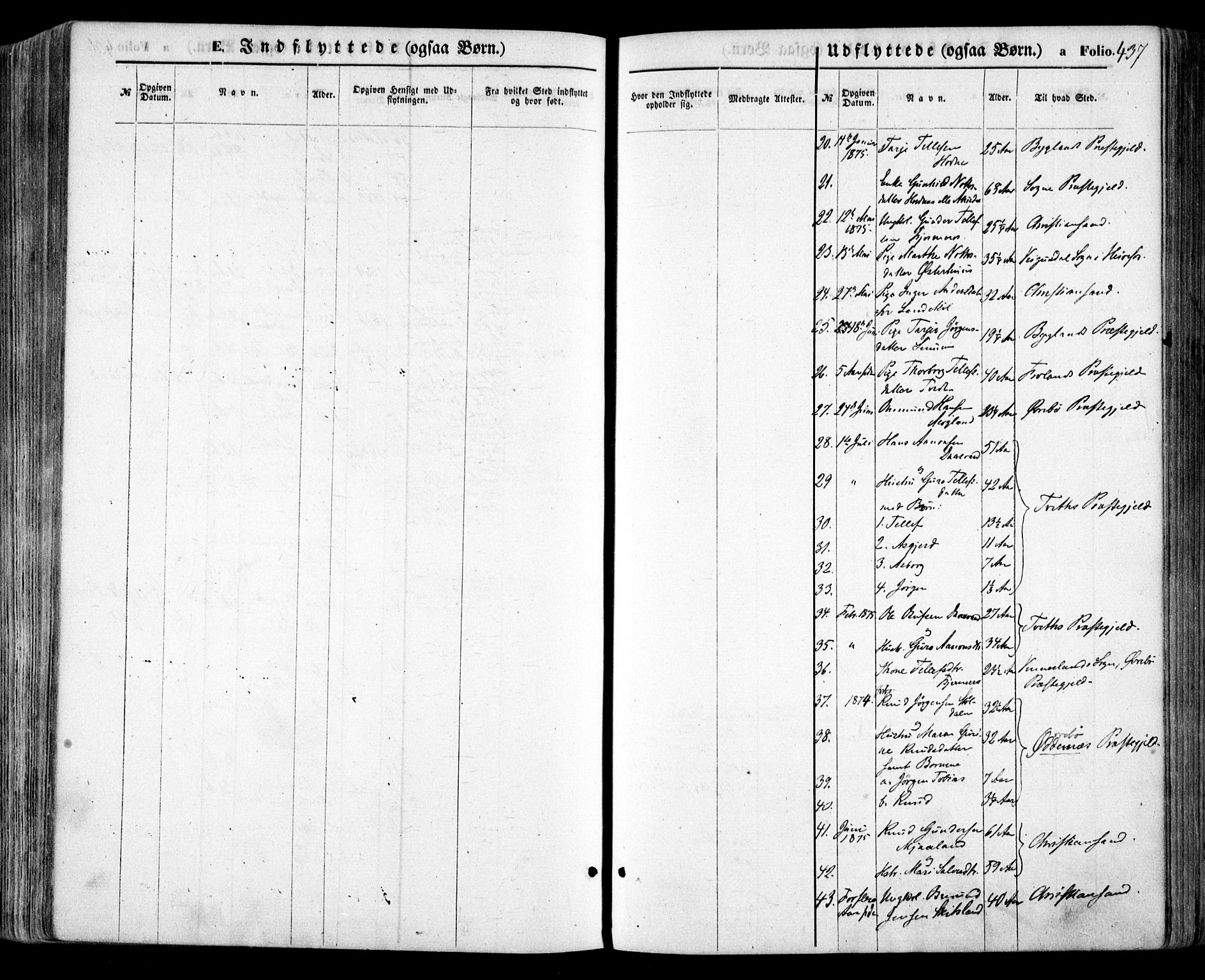 Evje sokneprestkontor, AV/SAK-1111-0008/F/Fa/Faa/L0006: Parish register (official) no. A 6, 1866-1884, p. 437