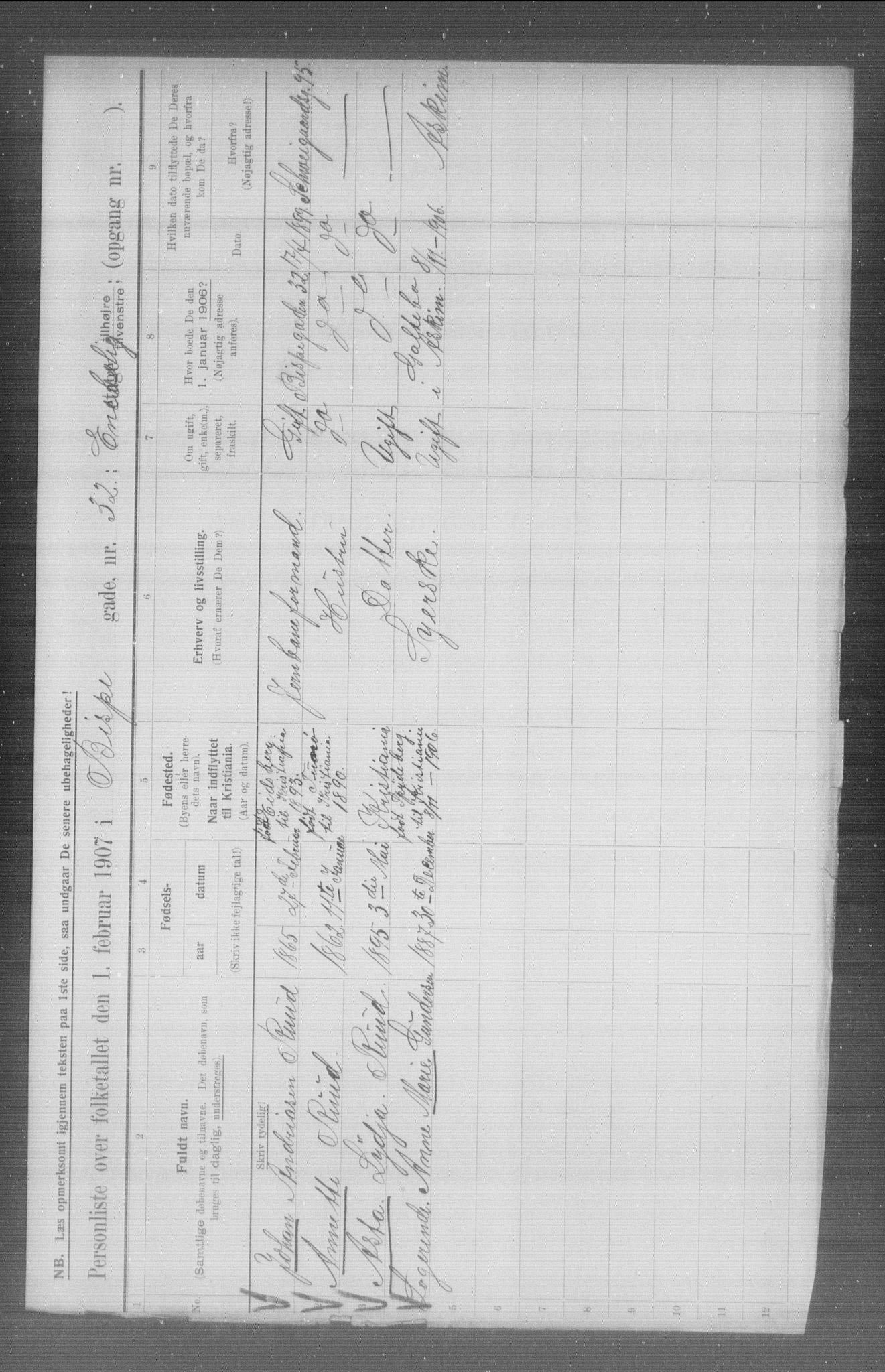 OBA, Municipal Census 1907 for Kristiania, 1907, p. 2805