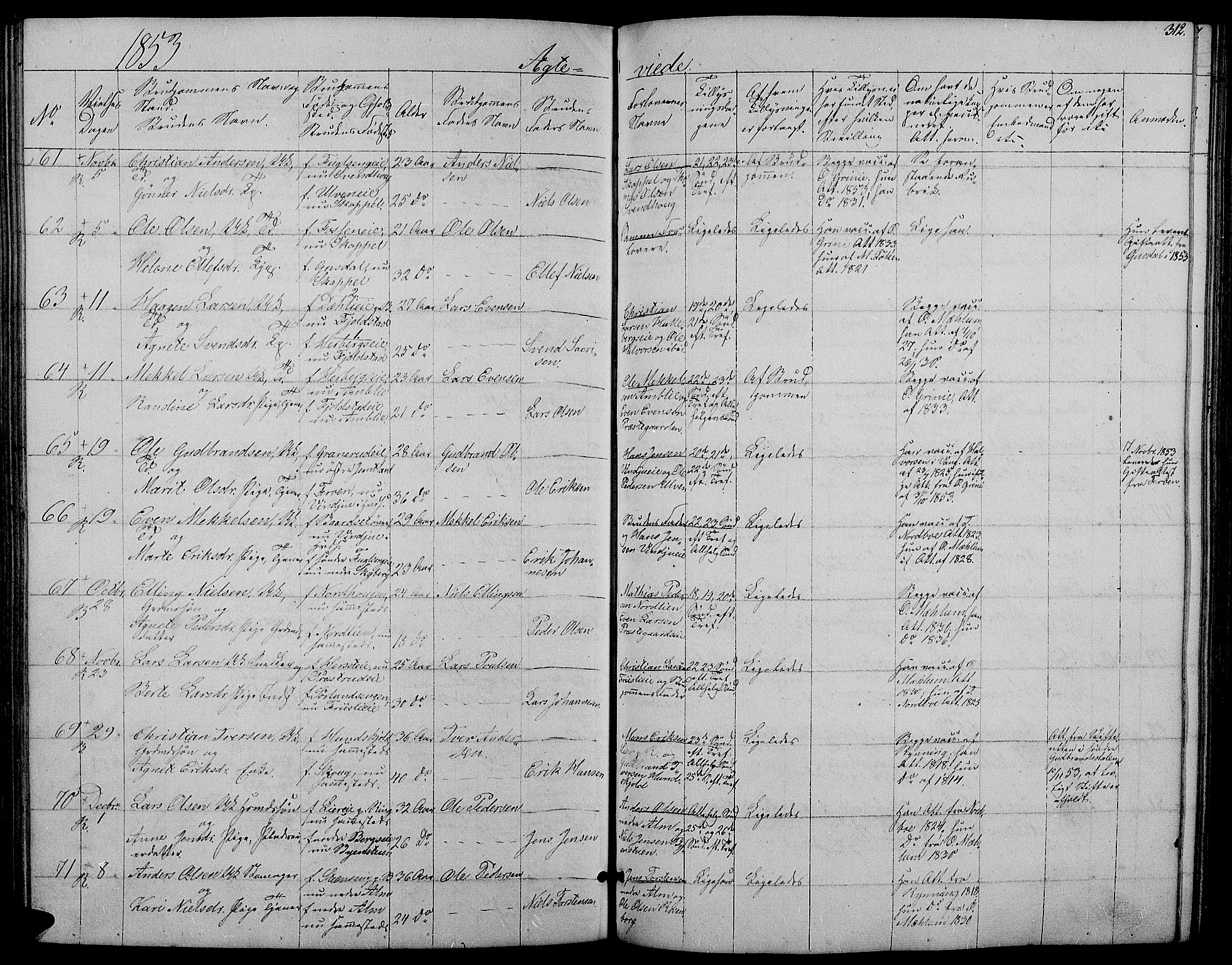 Ringsaker prestekontor, SAH/PREST-014/L/La/L0006: Parish register (copy) no. 6, 1851-1860, p. 312
