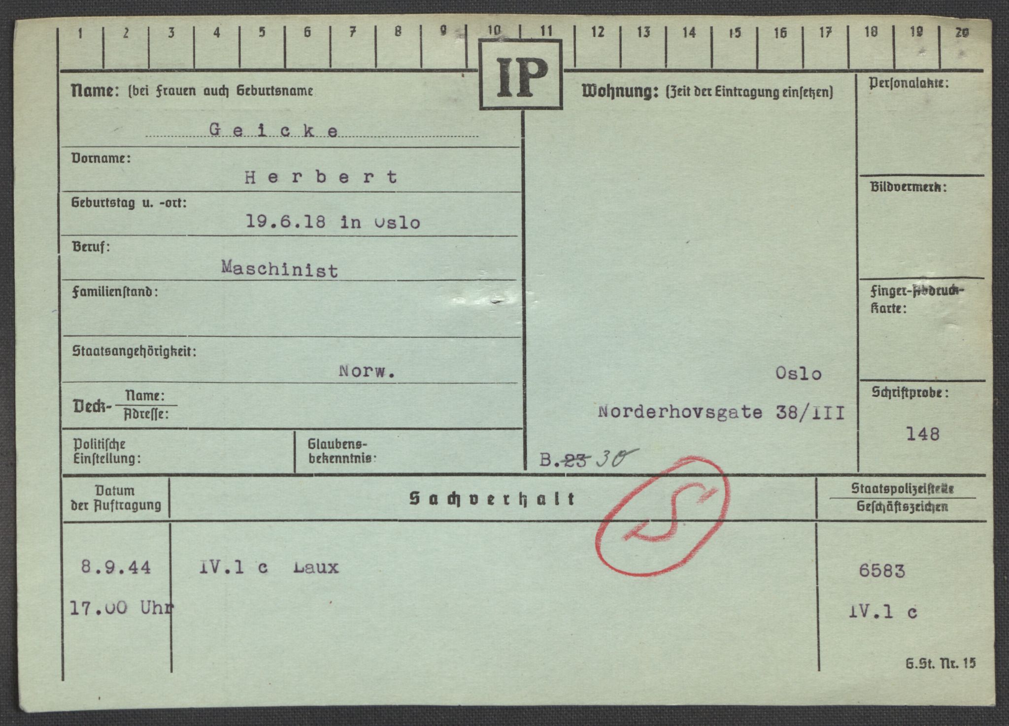 Befehlshaber der Sicherheitspolizei und des SD, AV/RA-RAFA-5969/E/Ea/Eaa/L0003: Register over norske fanger i Møllergata 19: Eng-Hag, 1940-1945, p. 763