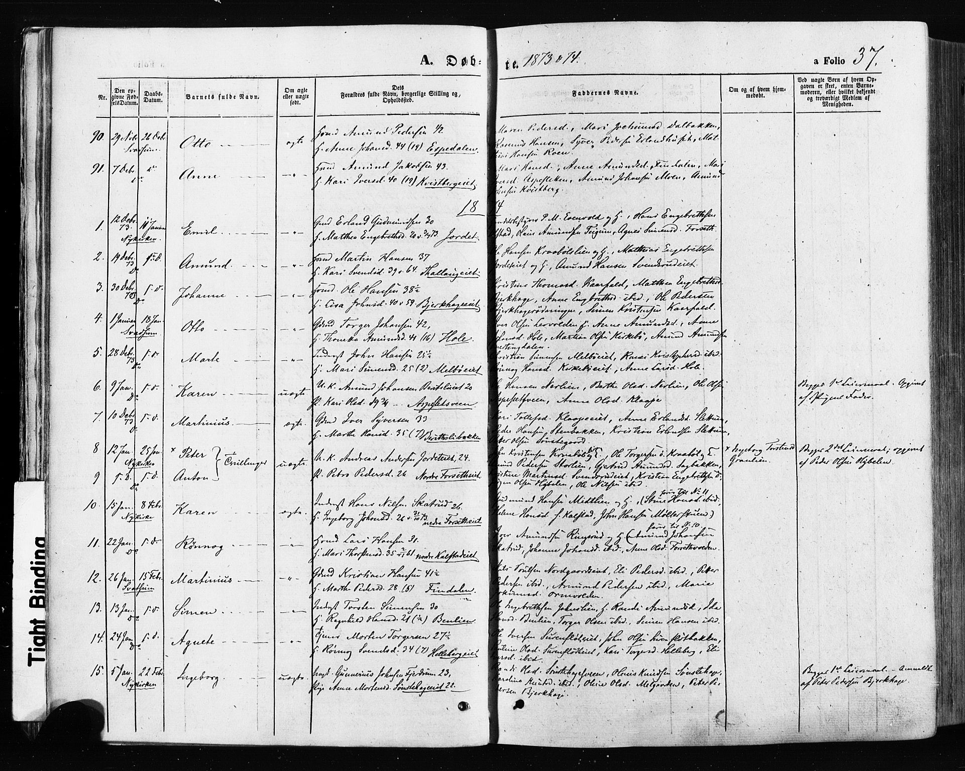Gausdal prestekontor, SAH/PREST-090/H/Ha/Haa/L0010: Parish register (official) no. 10, 1867-1886, p. 37