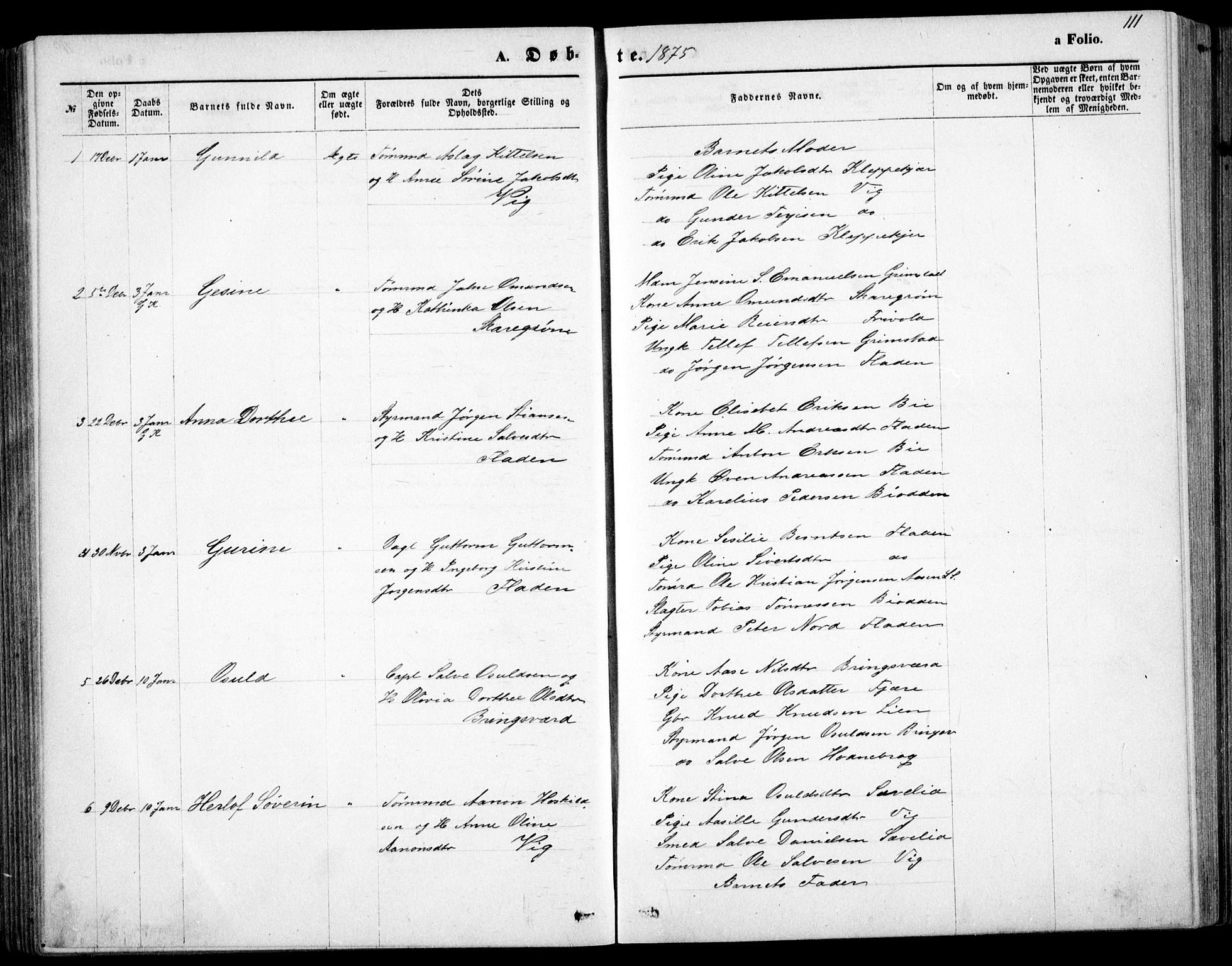 Fjære sokneprestkontor, SAK/1111-0011/F/Fb/L0010: Parish register (copy) no. B 10, 1871-1880, p. 111