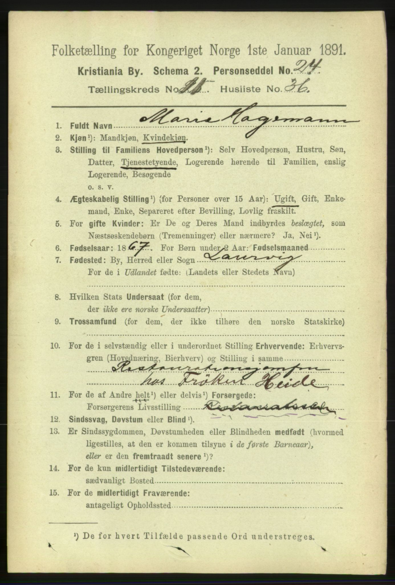 RA, 1891 census for 0301 Kristiania, 1891, p. 5373