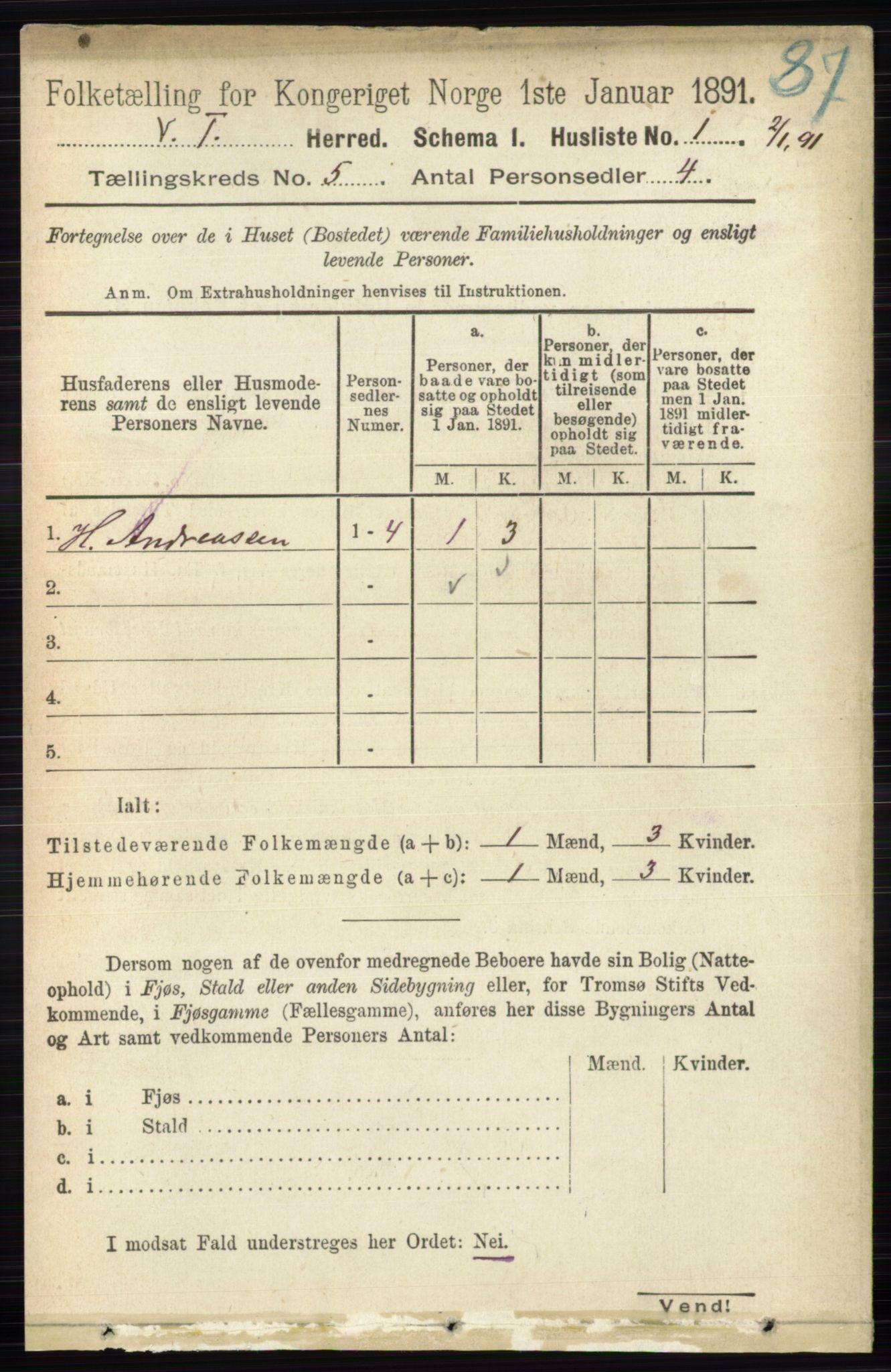 RA, 1891 census for 0529 Vestre Toten, 1891, p. 3131