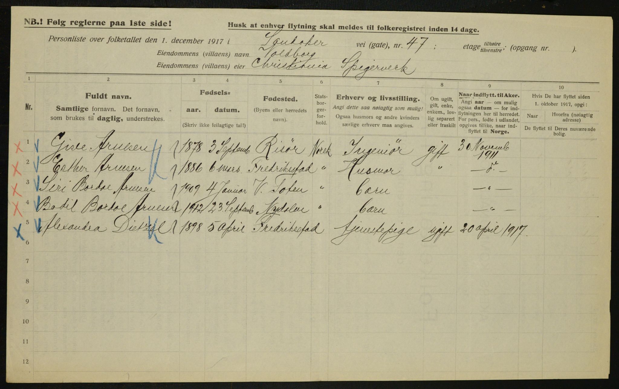 OBA, Municipal Census 1917 for Aker, 1917, p. 13469