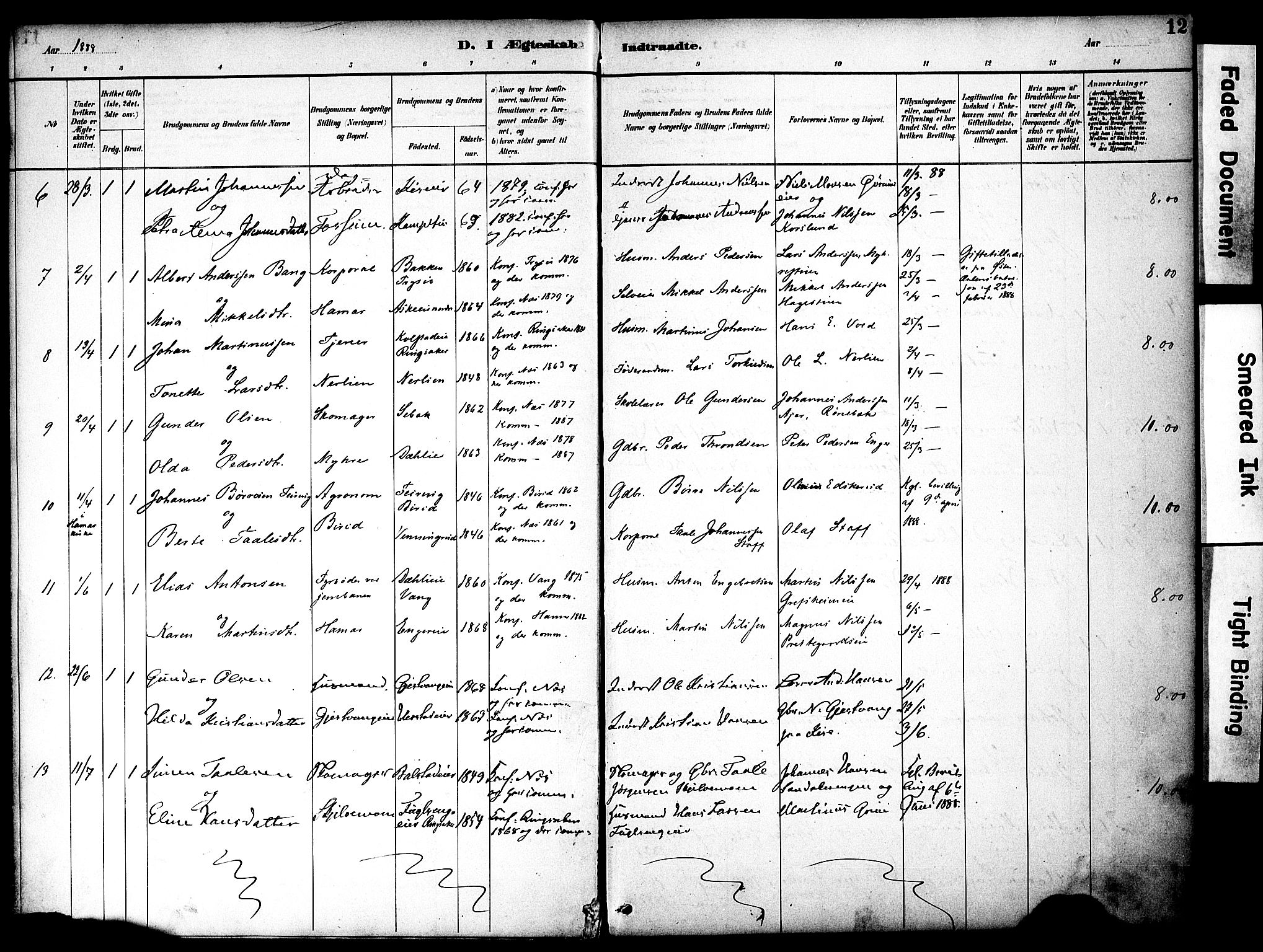 Nes prestekontor, Hedmark, AV/SAH-PREST-020/K/Ka/L0008: Parish register (official) no. 8, 1883-1905, p. 12