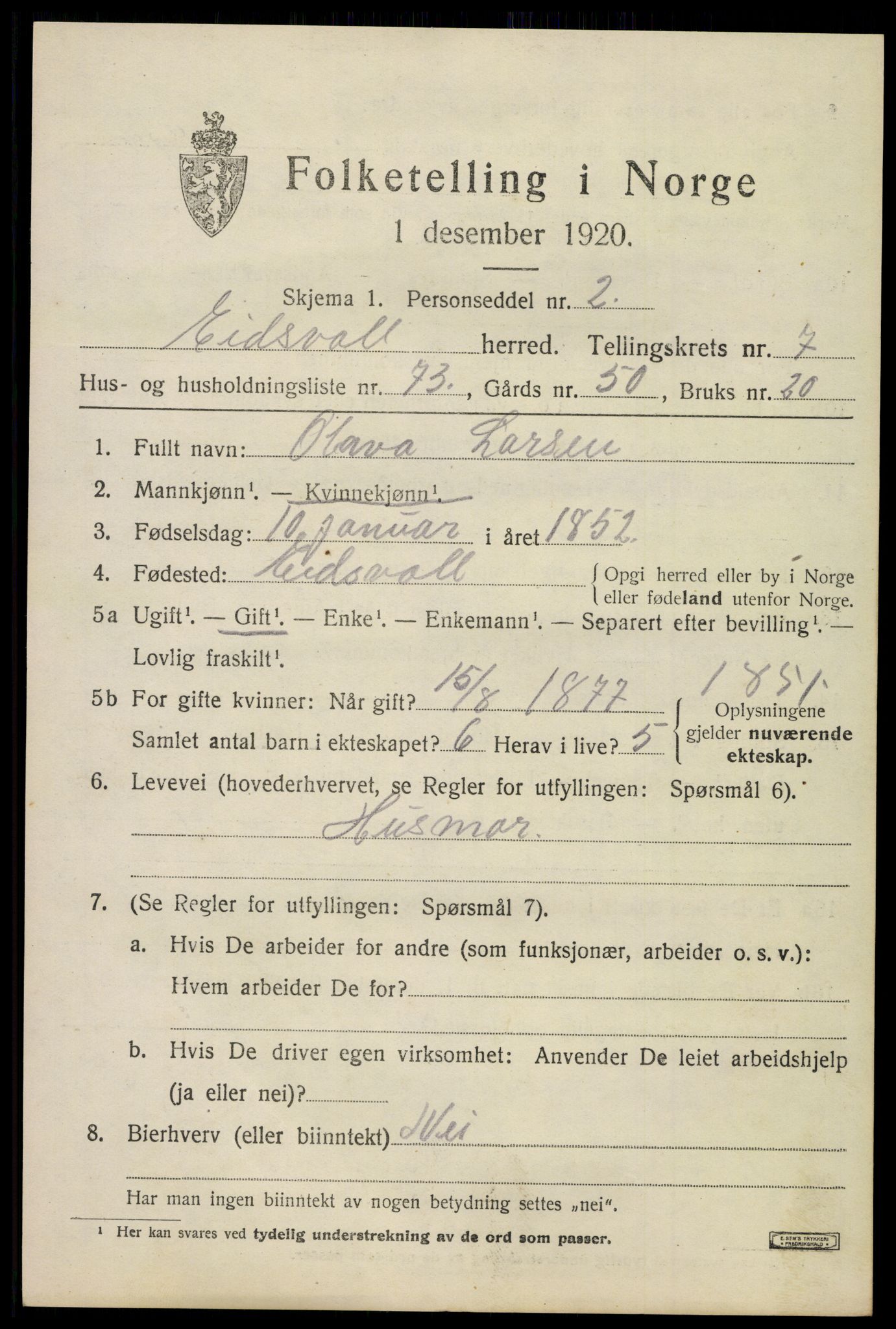 SAO, 1920 census for Eidsvoll, 1920, p. 12773