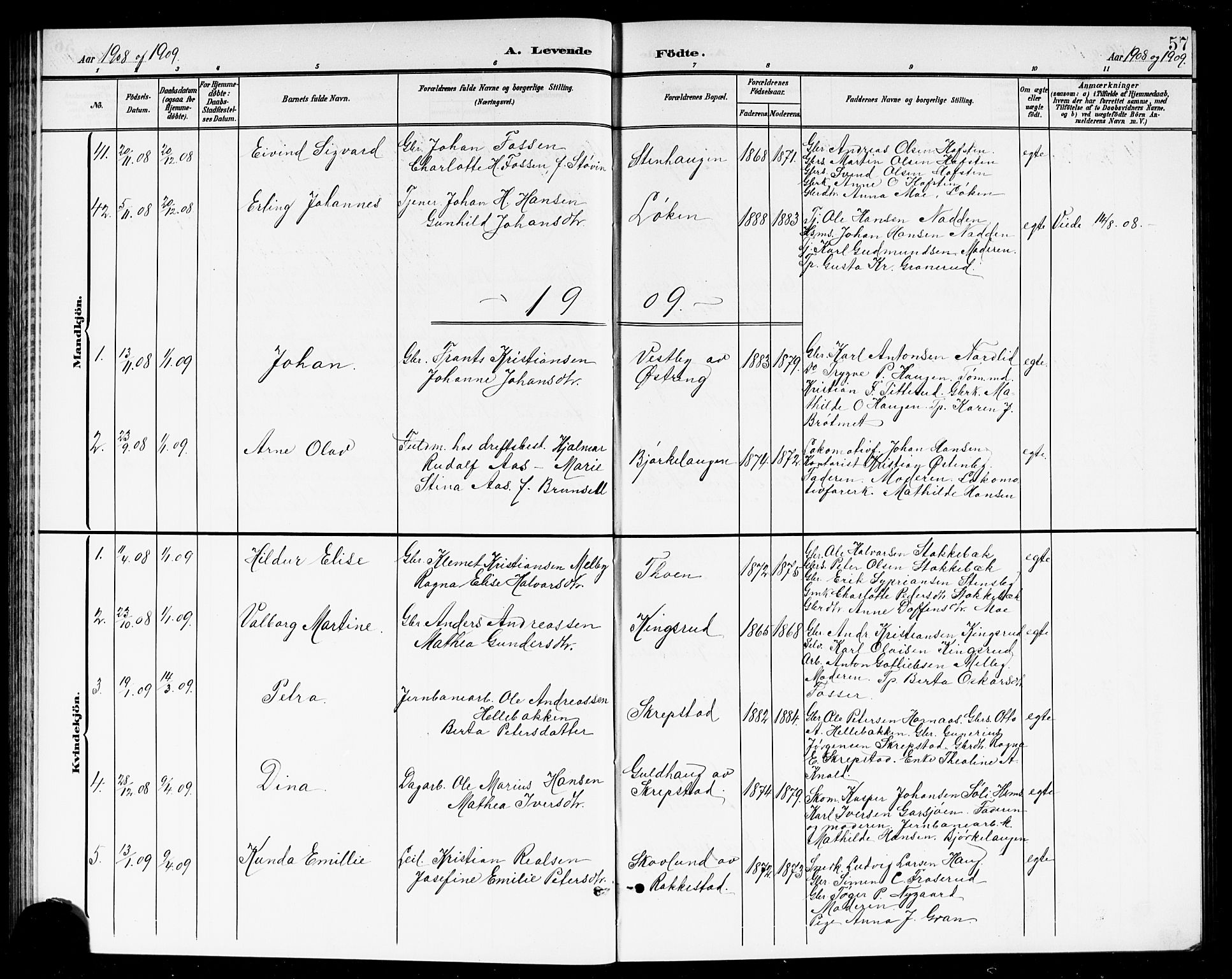 Høland prestekontor Kirkebøker, AV/SAO-A-10346a/G/Ga/L0007: Parish register (copy) no. I 7, 1902-1914, p. 57