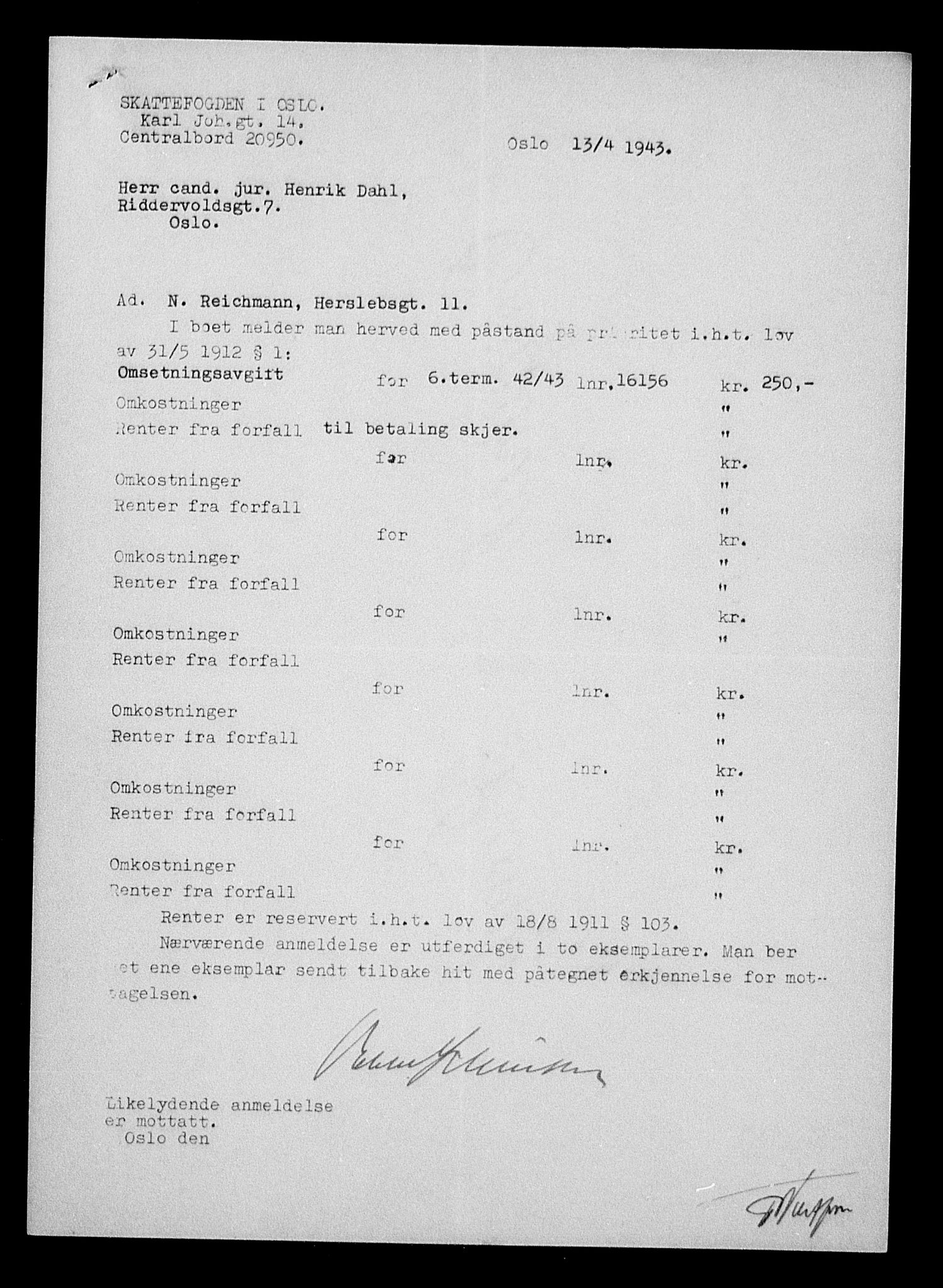 Justisdepartementet, Tilbakeføringskontoret for inndratte formuer, RA/S-1564/H/Hc/Hcc/L0972: --, 1945-1947, p. 468