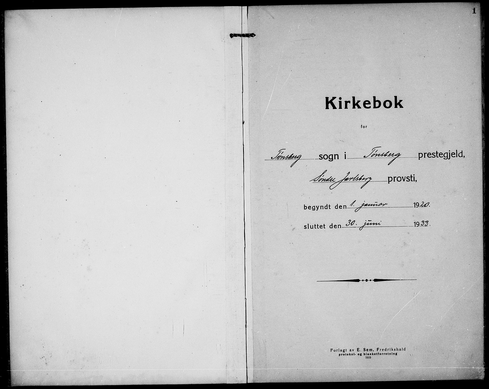 Tønsberg kirkebøker, AV/SAKO-A-330/G/Ga/L0016: Parish register (copy) no. 16, 1920-1933, p. 1