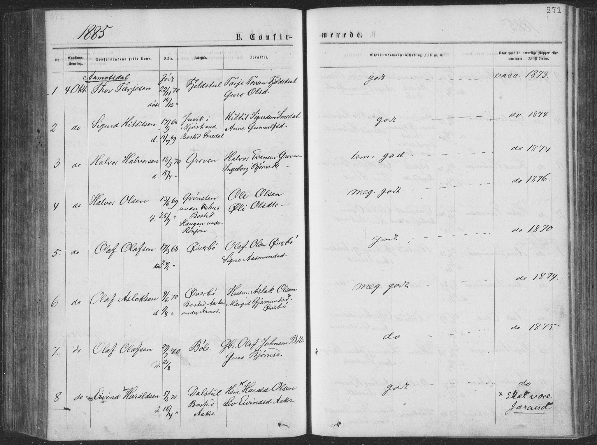 Seljord kirkebøker, AV/SAKO-A-20/F/Fa/L0014: Parish register (official) no. I 14, 1877-1886, p. 271