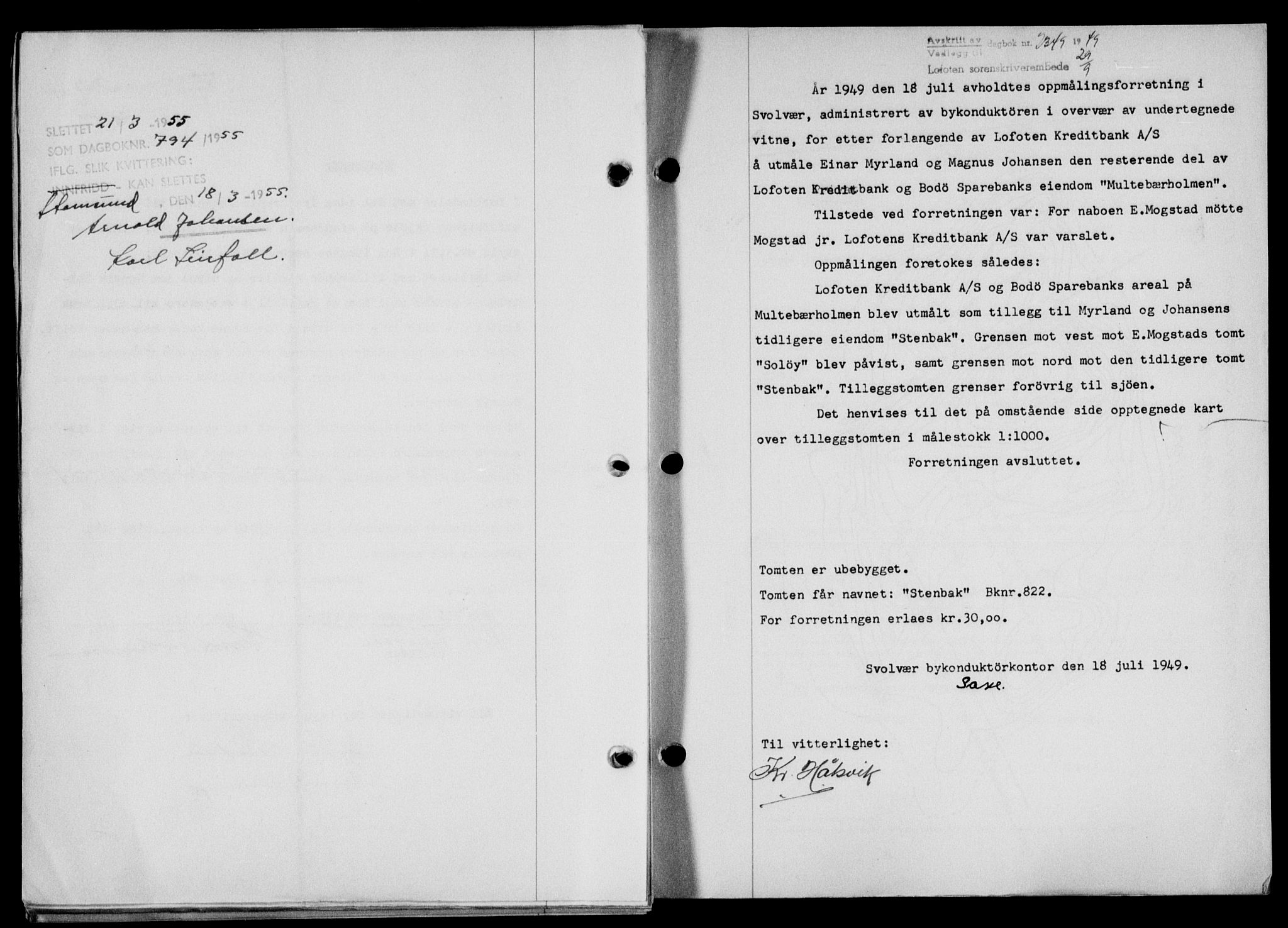 Lofoten sorenskriveri, SAT/A-0017/1/2/2C/L0021a: Mortgage book no. 21a, 1949-1949, Diary no: : 2349/1949