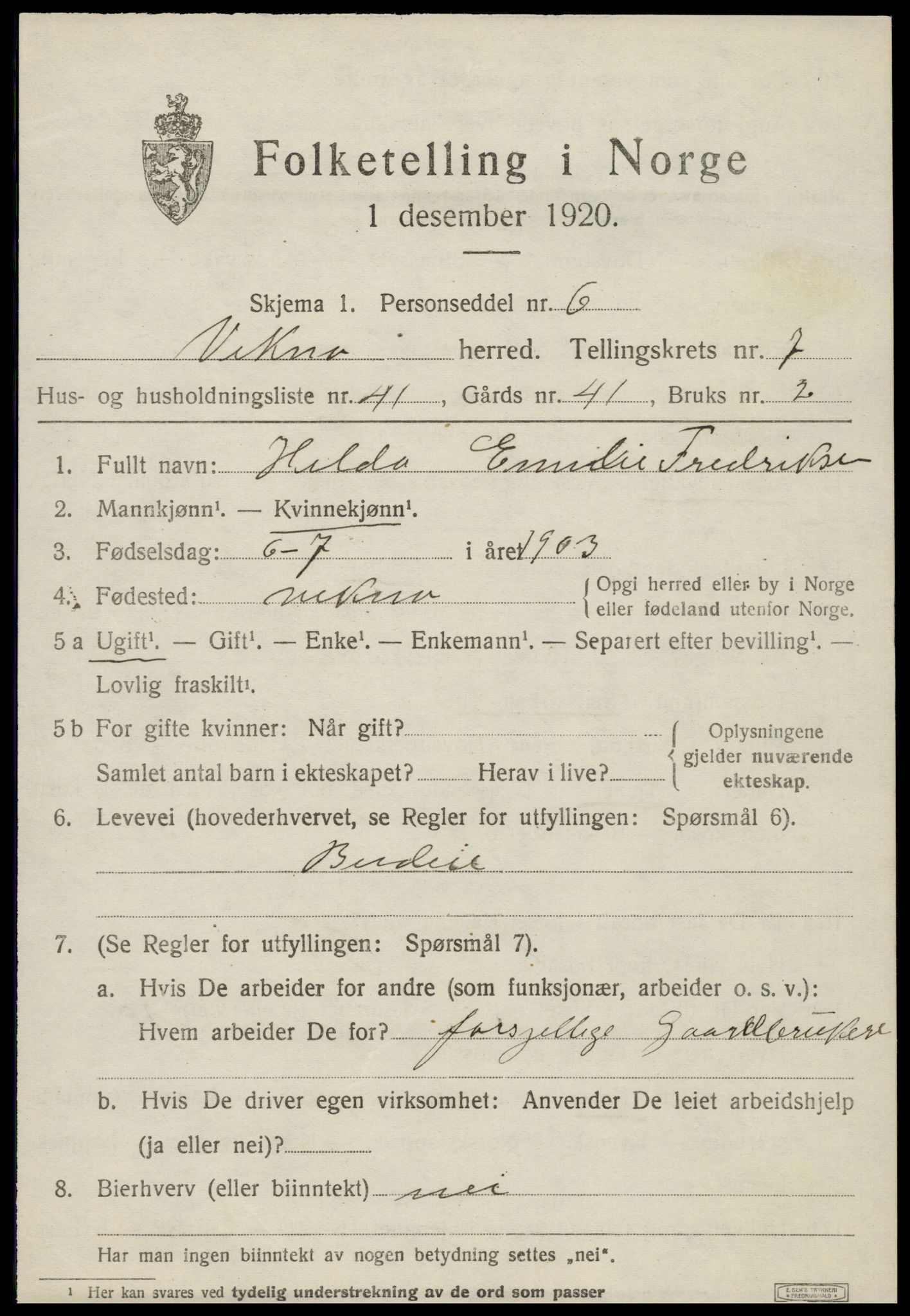 SAT, 1920 census for Vikna, 1920, p. 5985