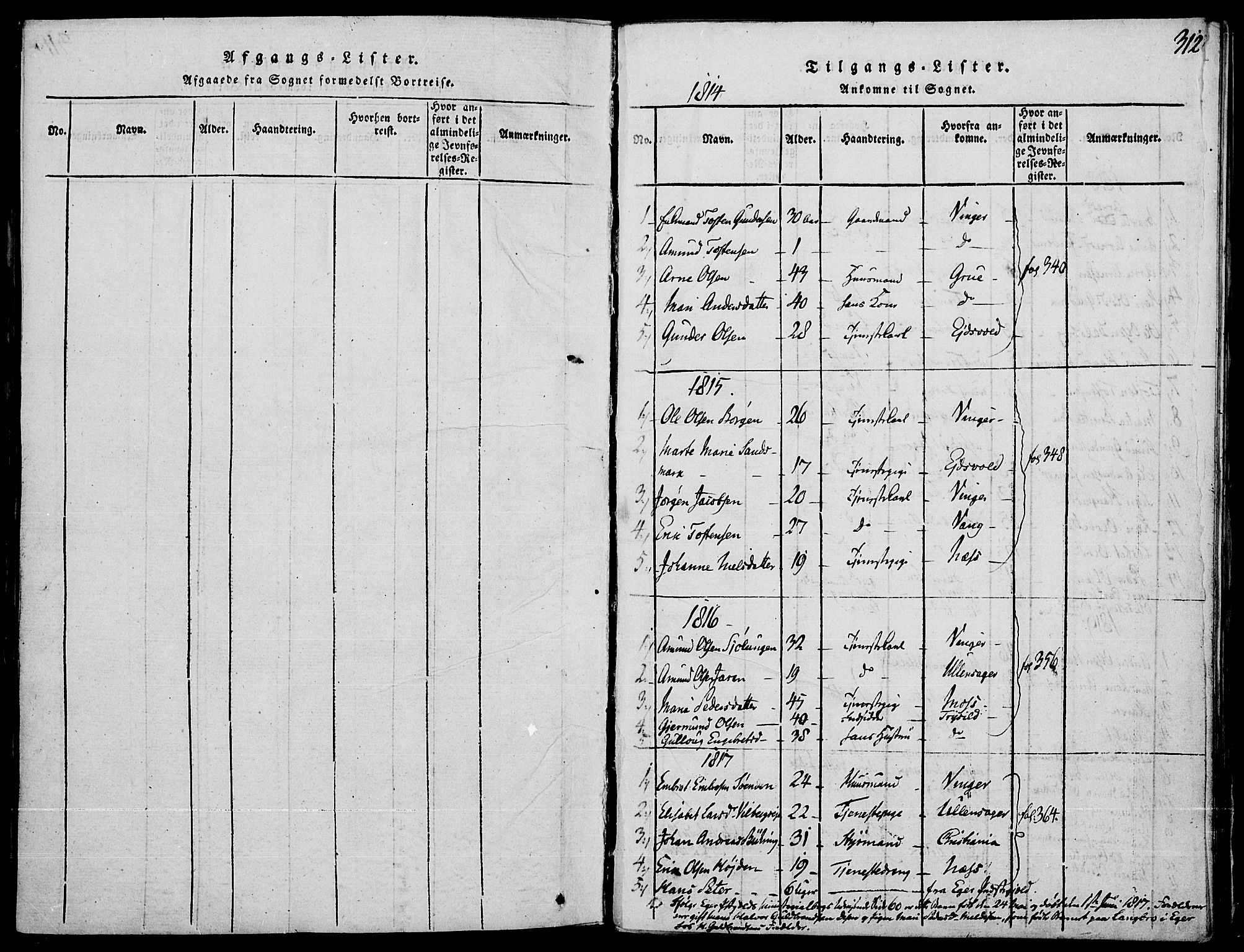Strøm-Odalen prestekontor, SAH/PREST-028/H/Ha/Haa/L0006: Parish register (official) no. 6, 1814-1850, p. 312