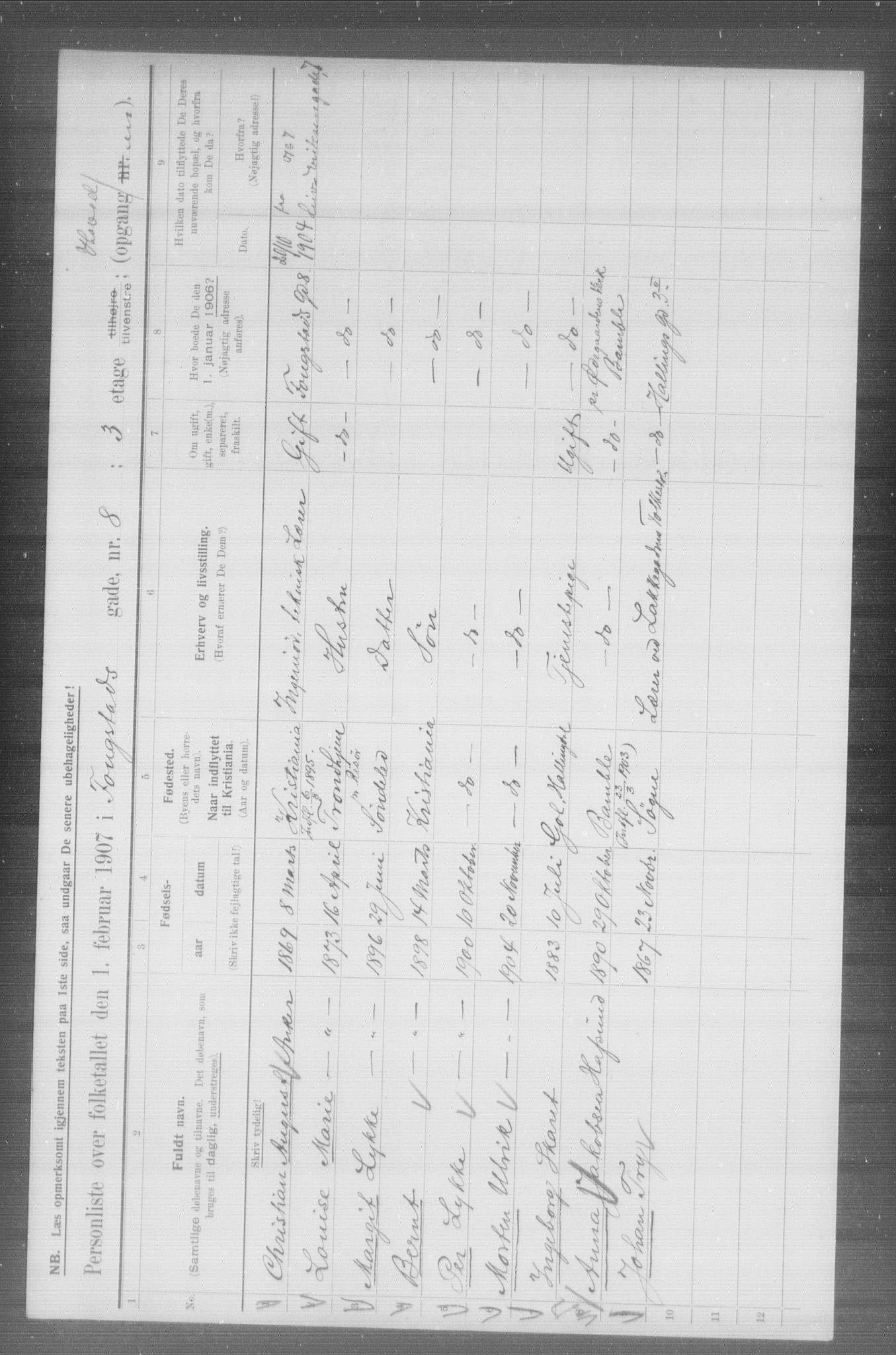 OBA, Municipal Census 1907 for Kristiania, 1907, p. 12891